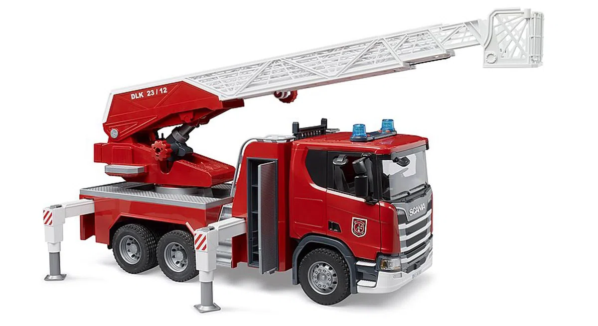 Bruder 03591 Camion dei pompieri Scania Super 560R con scala girevole pompa acqua luci suoni