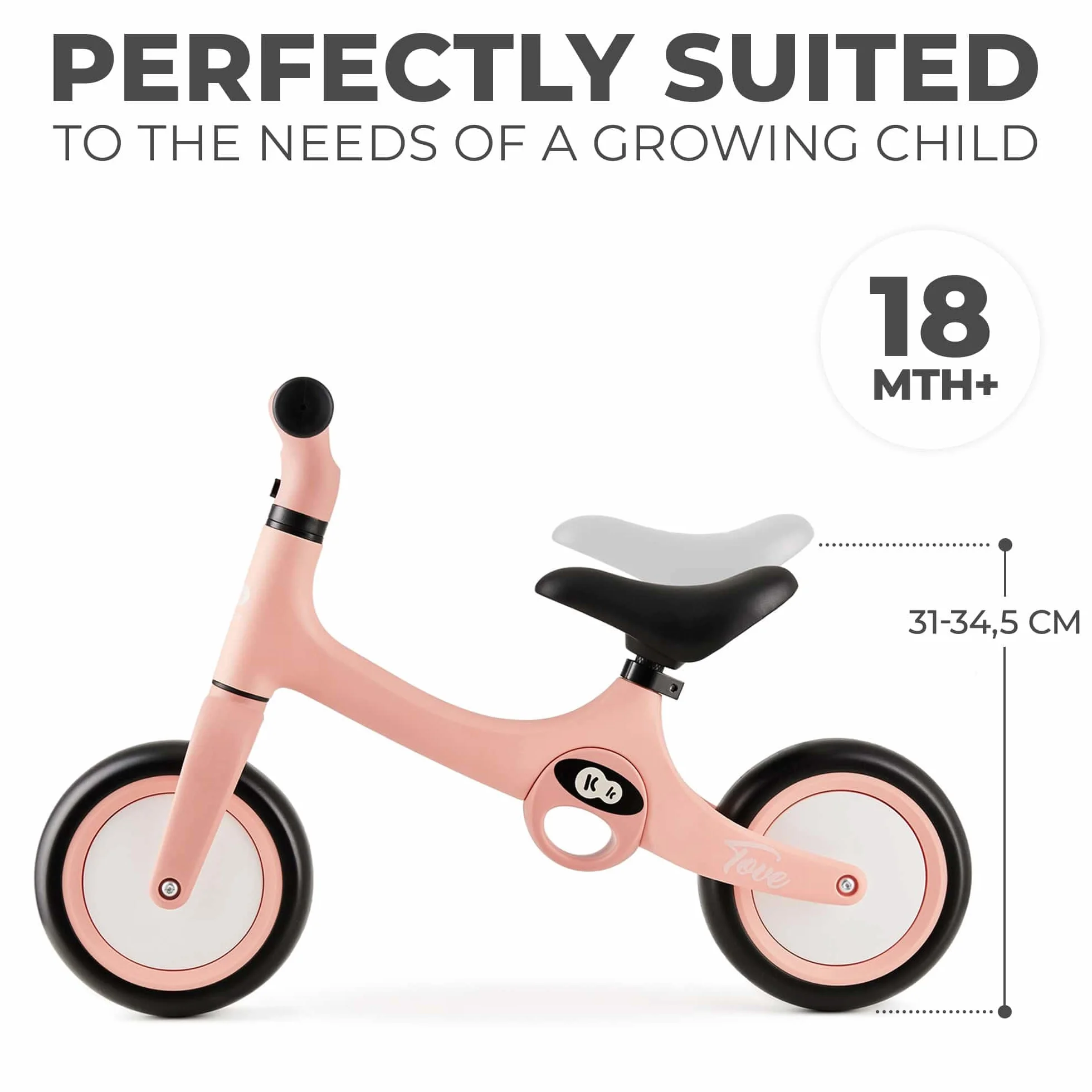 kk Kinderkraft TOVE Bicicletta bambini da 1,5 anni, Bici senza pedali, Design sportivo, Regolazione della sella, Bloccasterzo, Montaggio facile, Struttura leggera - 2 kg, Rosa