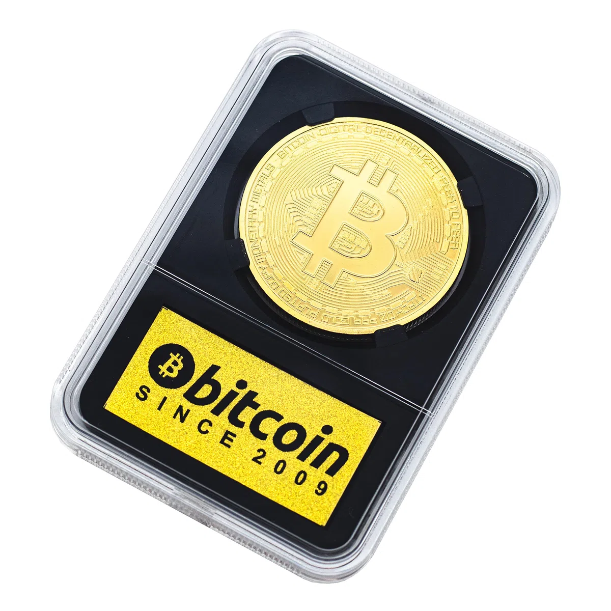 Bitcoin Moneta Fisica Custodia Esposizione Oro Collezione Adesivi