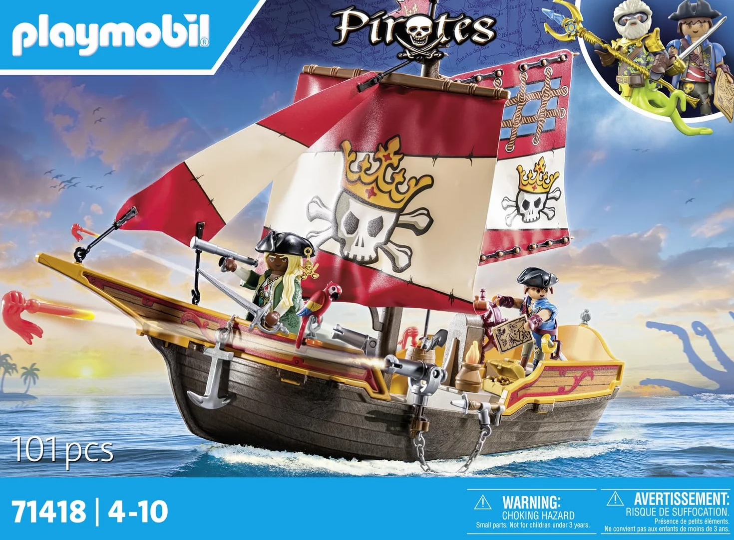 PLAYMOBIL Pirates 71418 Nave Pirata, emozionanti Avventure piratesche, playset con Molti Accessori Come Un telescopio, Una Bussola e cannoni, Giocattolo per Bambini dai 4 Anni in su
