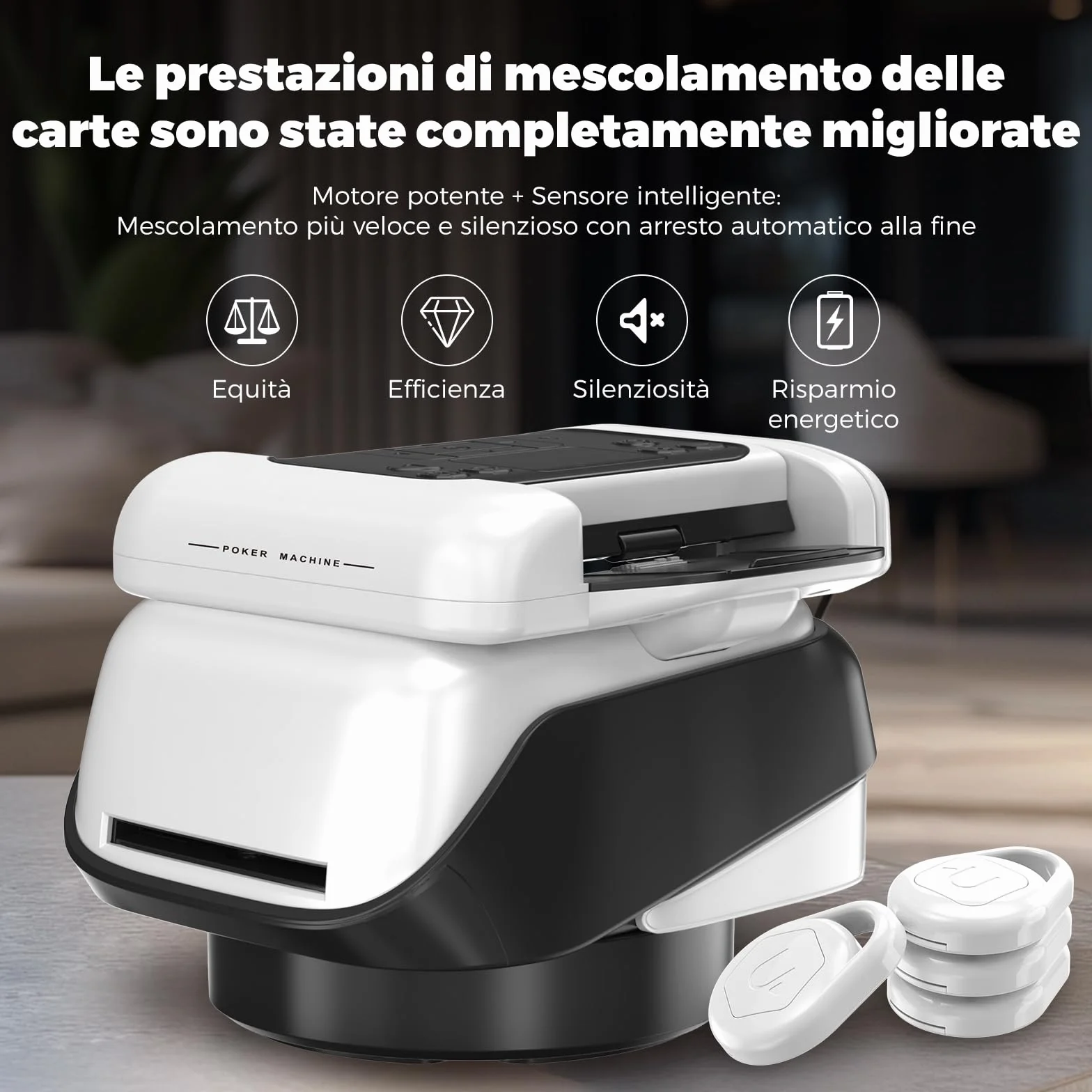 Trasmettitore automatico di carte e mixer per carte con funzione di rotazione a 360°, allocazione personalizzabile per molti giocatori, angolo di uscita versatile, compatibilità (con