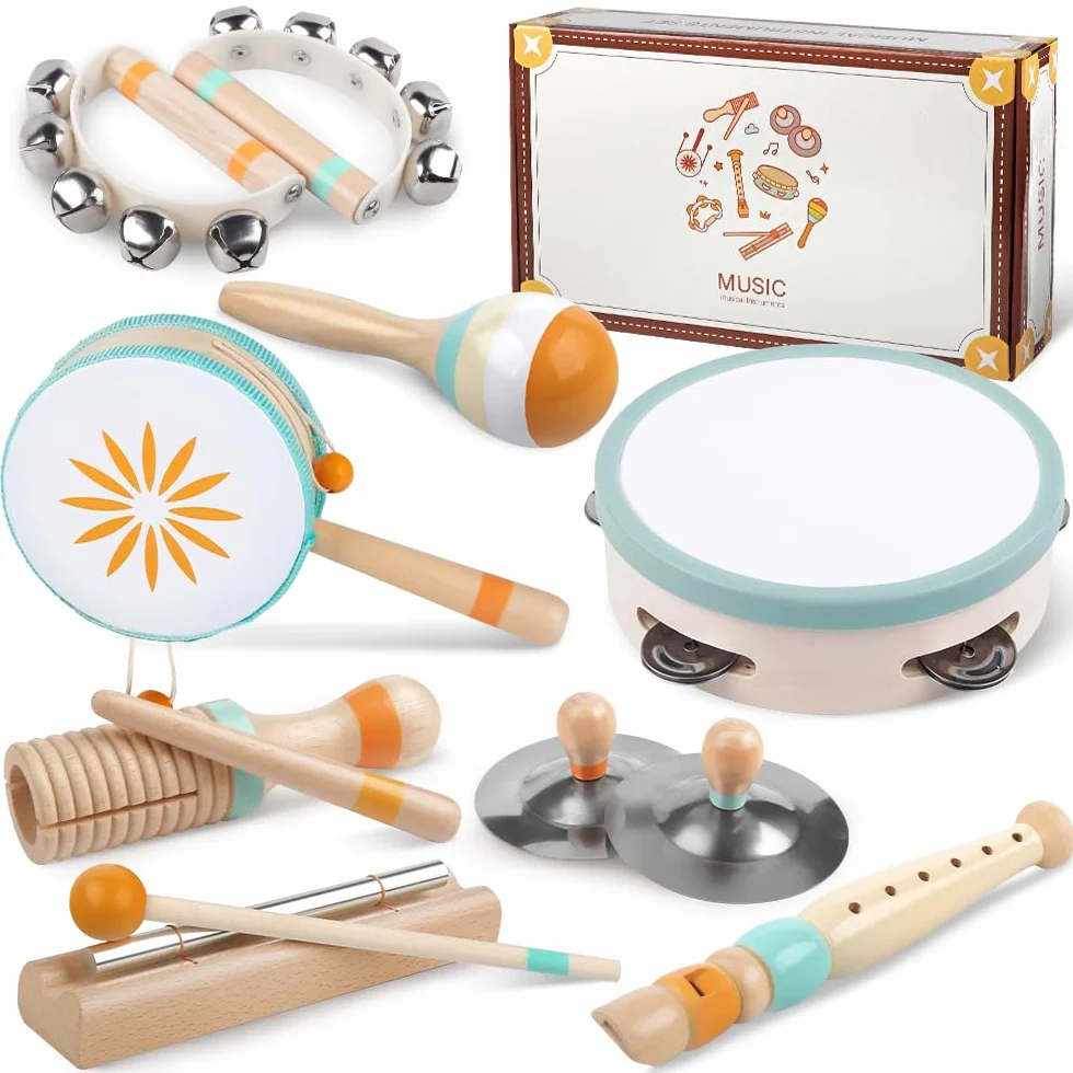 Strumenti Musicali per Bambini Piccoli, Giocattoli Montessori per Neonati, Strumenti a Percussione per 1 Anno Maschi e Femmine, Regalo Compleanno 1-3 Anni(8 in 1)