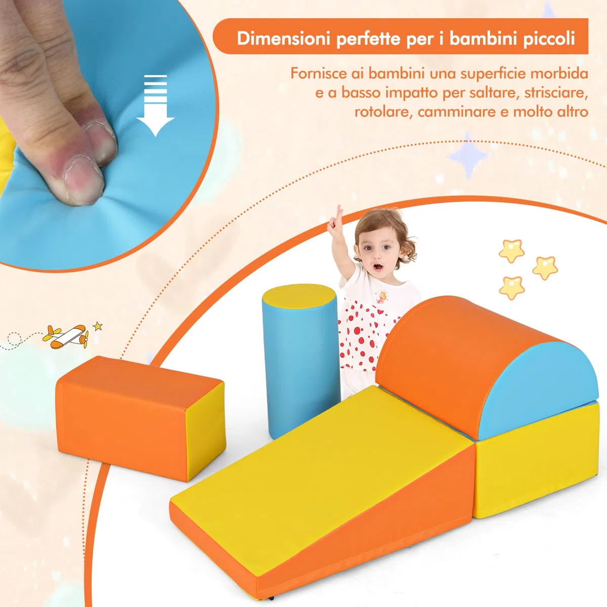 COSTWAY Set di 5 Blocchi per Arrampicata, Giocattolo per Bambini, Forme e Colori Diversi