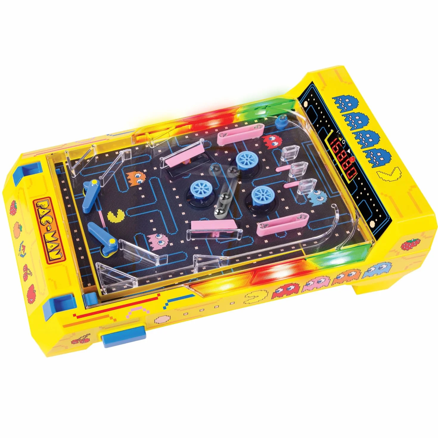 Pac-Man Flipper Elettronico da Tavolo Arcade, Luci e Suoni Originali, Segnapunti Digitale LCD, Gioco Pinball Retro Portatile per Bambini e Adulti, Idea Regalo Nostalgica Anni 80