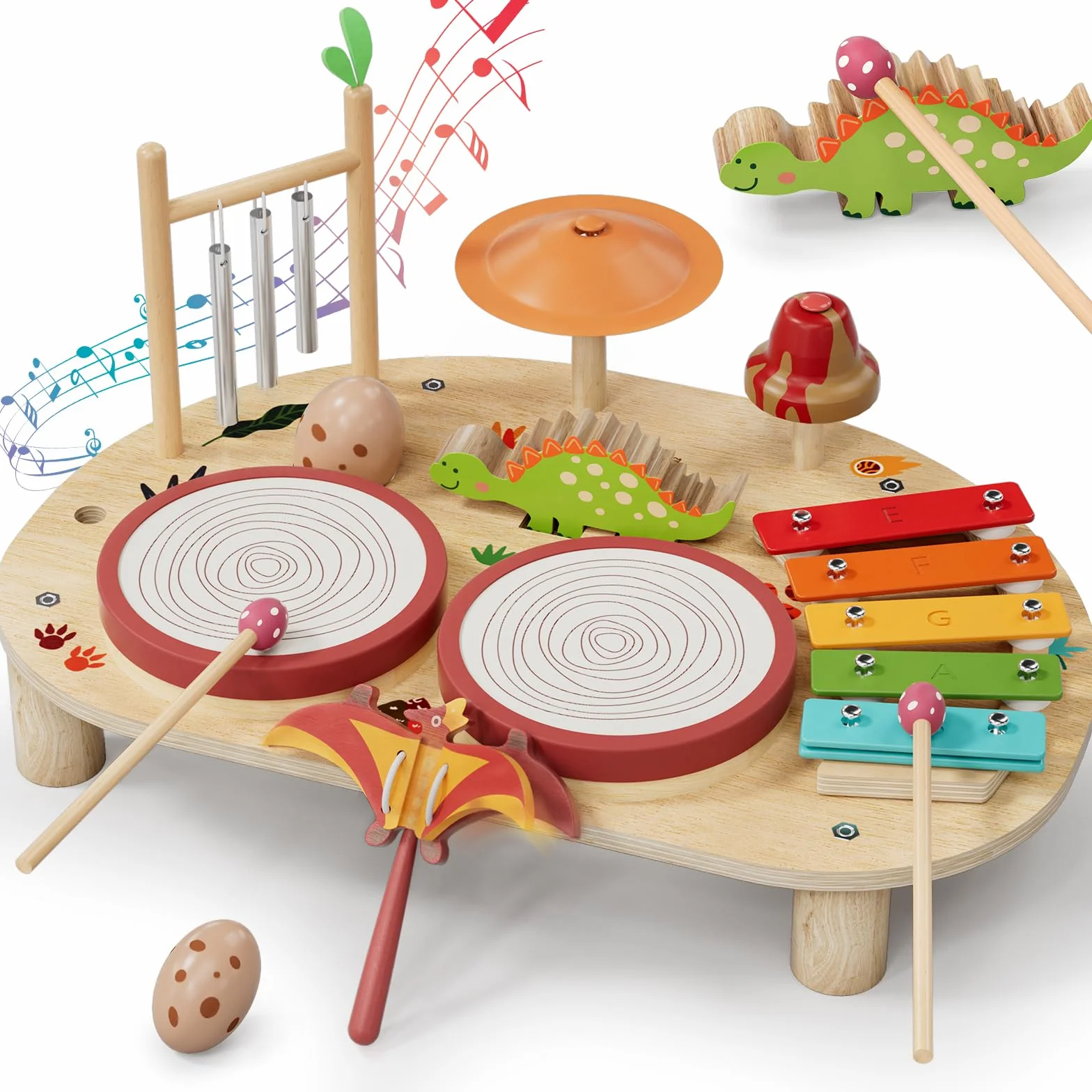Lehoo Castle 9 in 1 Giochi Legno Montessori Strumenti Musicali, 9 in 1 Bambini Tamburi Set con Xilofono Batteria, Gioco 2 3 4 Anni, Educativi Interattivo Regalo