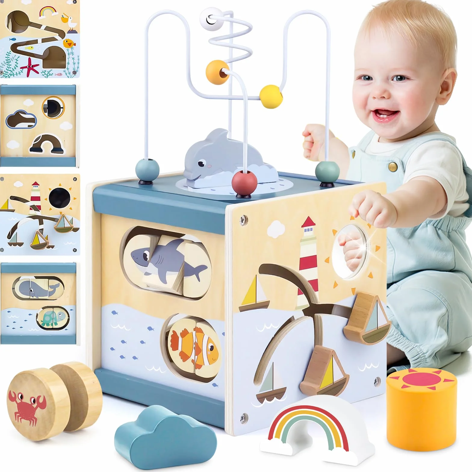 Airlab Cubo Montessori 1 Anno, Giochi Bambini Bambina Bambino 2 3 4 anni, Giochi Legno Bimba Bimbo Educativi Montessori, Labirinti di Perline, Giocattoli Regalo Compleanno Natale Ragazzi Ragazze 1 2 3