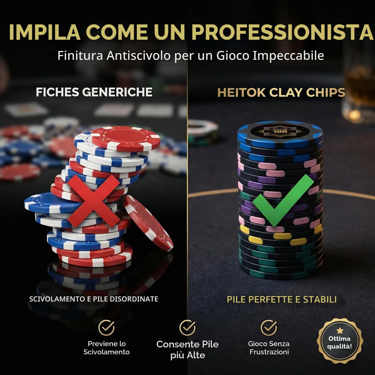 HEITOK Set Fiches Poker Clay Composite 500 pz 14g con valigetta | 500 pz 14g Clay Composite numerate con valigetta per Texas Holdem e Blackjack.