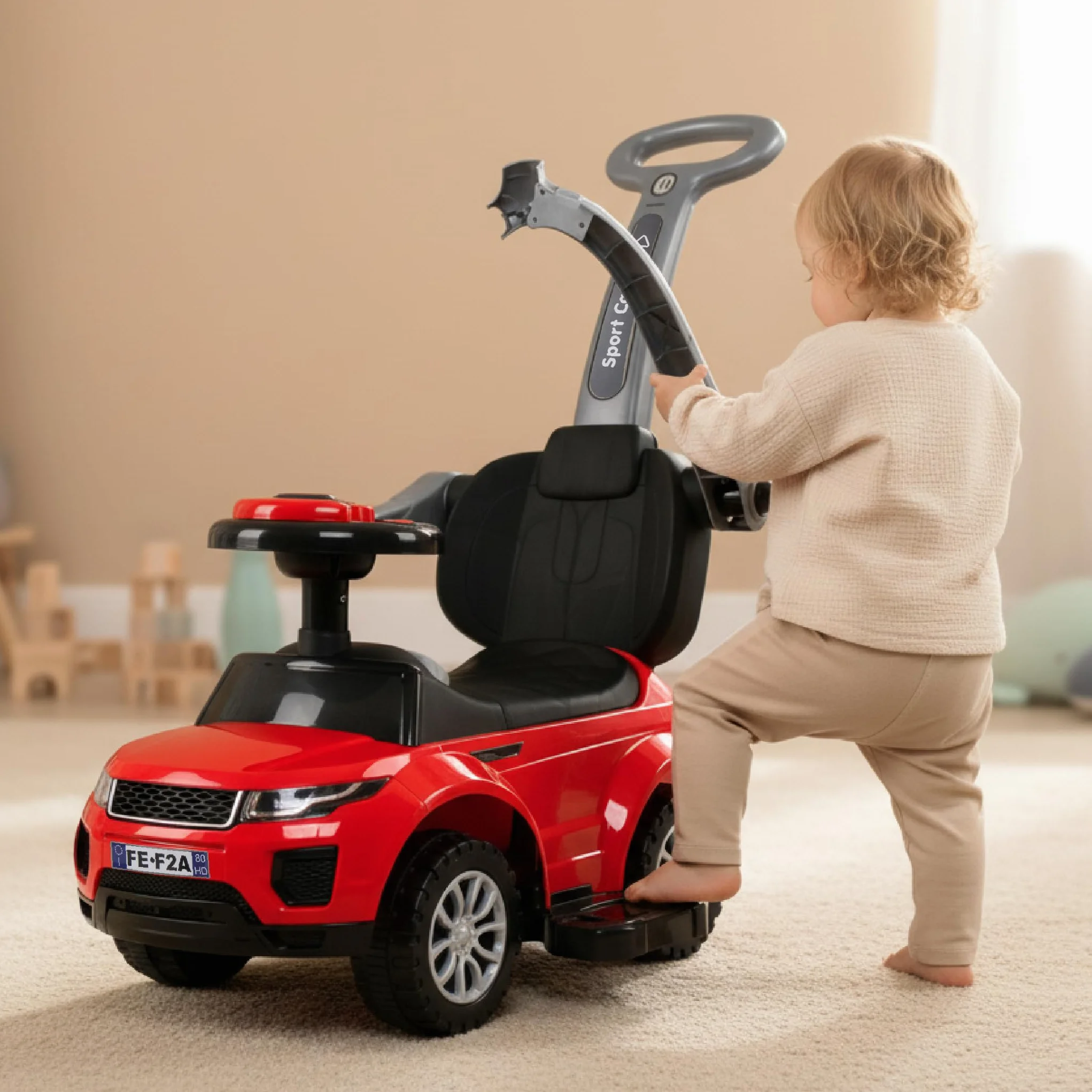 Auto a spinta per bambini 4in1, scivolo a partire da 1 anni, con clacson e musica, spazio per riporre i bagagli sotto il sedile (Rosso)