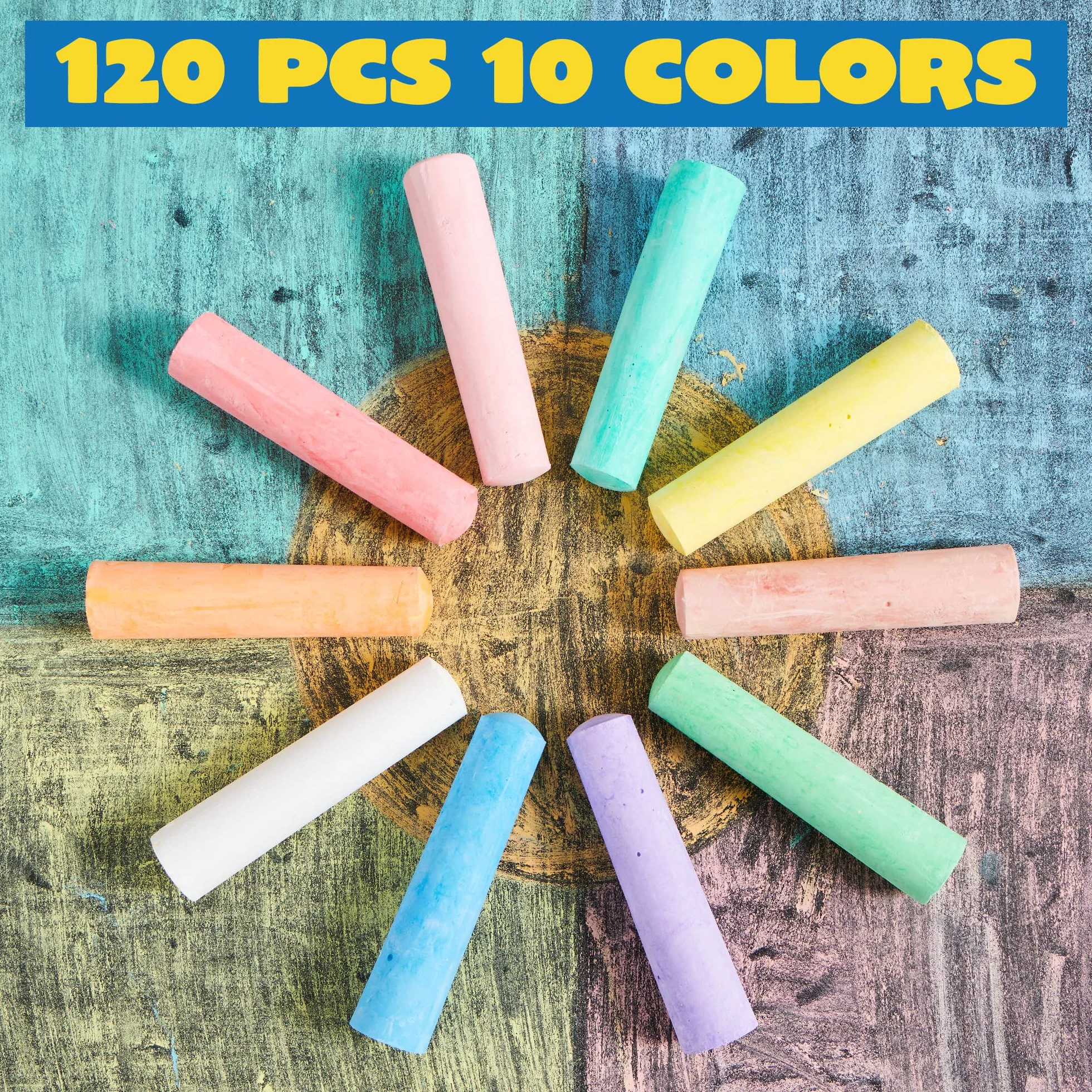 JOYIN - Set di 120 gessetti per marciapiede per bambini, scatola gigante, non tossici, gessetti colorati jumbo lavabili per bambini piccoli in 10 colori
