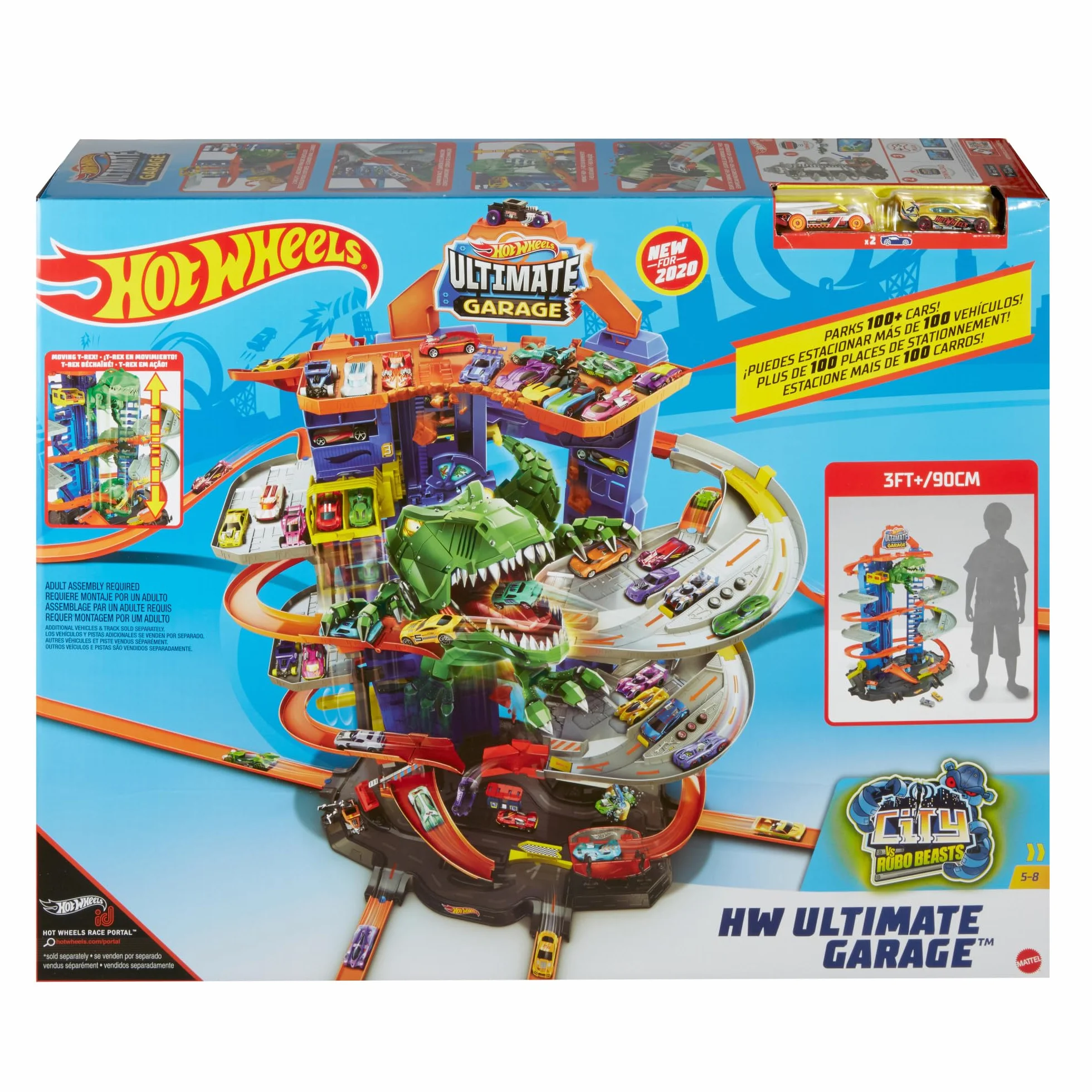 Hot Wheels City Robo T-Rex Ultimate Garage Modalità multigiocatore a più livelli per riporre auto in scala 100 plus 1 64, idea regalo per bambini dai 5 anni in su, GJL14