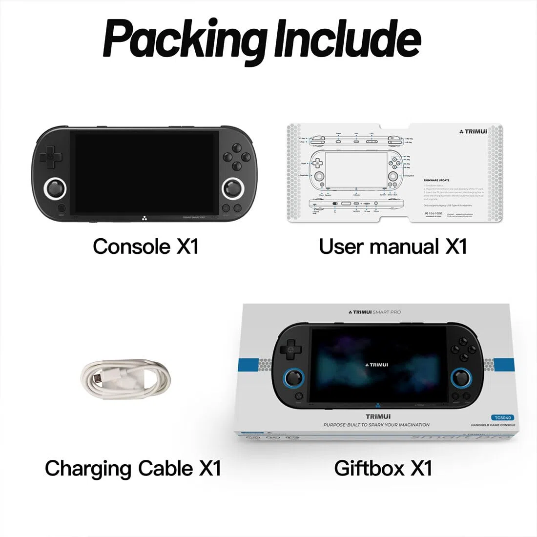 TRIMUI SMART PRO Console di gioco portatile retrò con giochi, schermo IPS da 4,96 pollici 256G, Arcade video portatile per adulti, sistema Linux processore Allwinner A133P, supporto WiFi - Nero