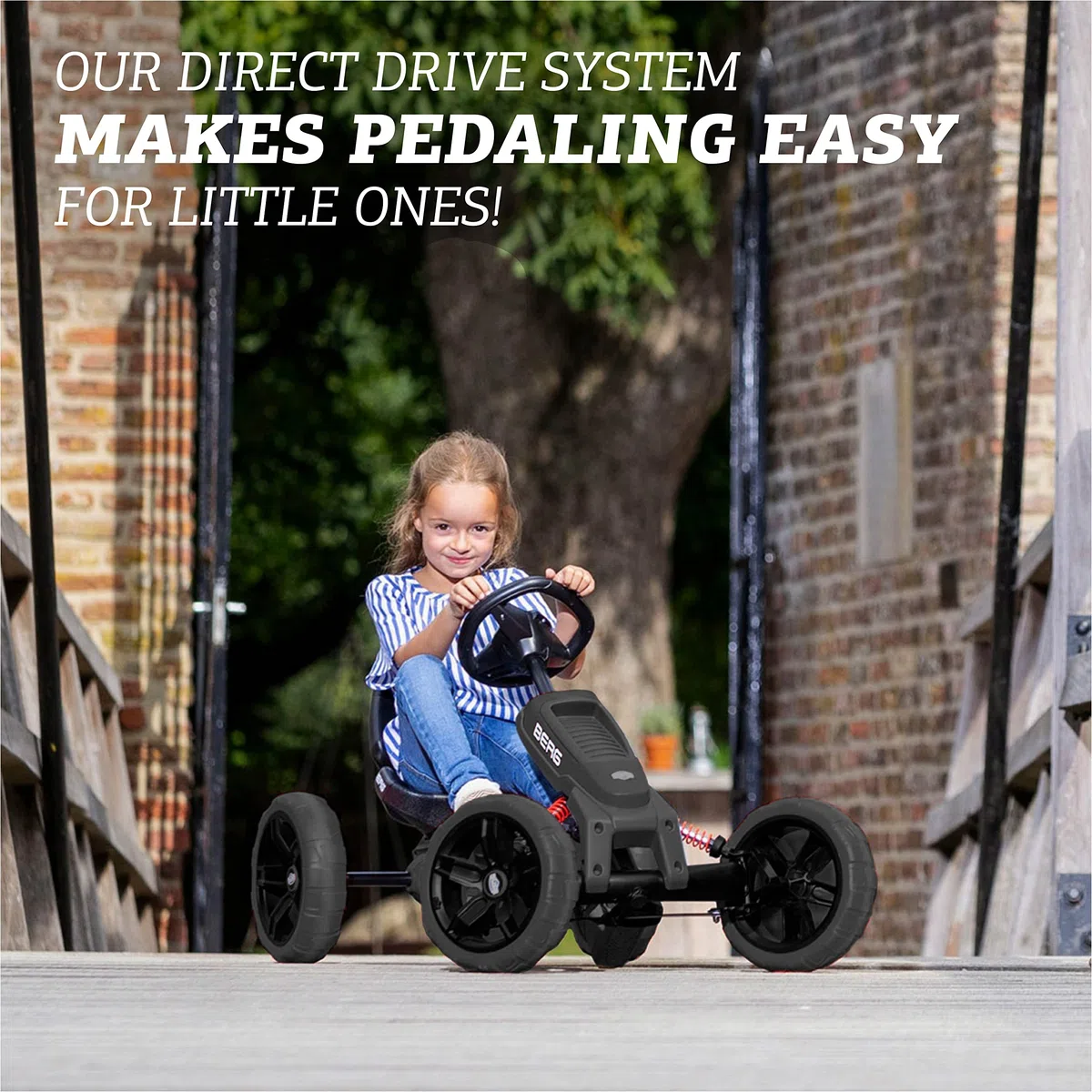 BERG Reppy Rebel Black Go-kart a pedali per bambini 2,5-6 anni Sedile regolabile Assale oscillante Ruote EVA anti-foratura Telaio leggero