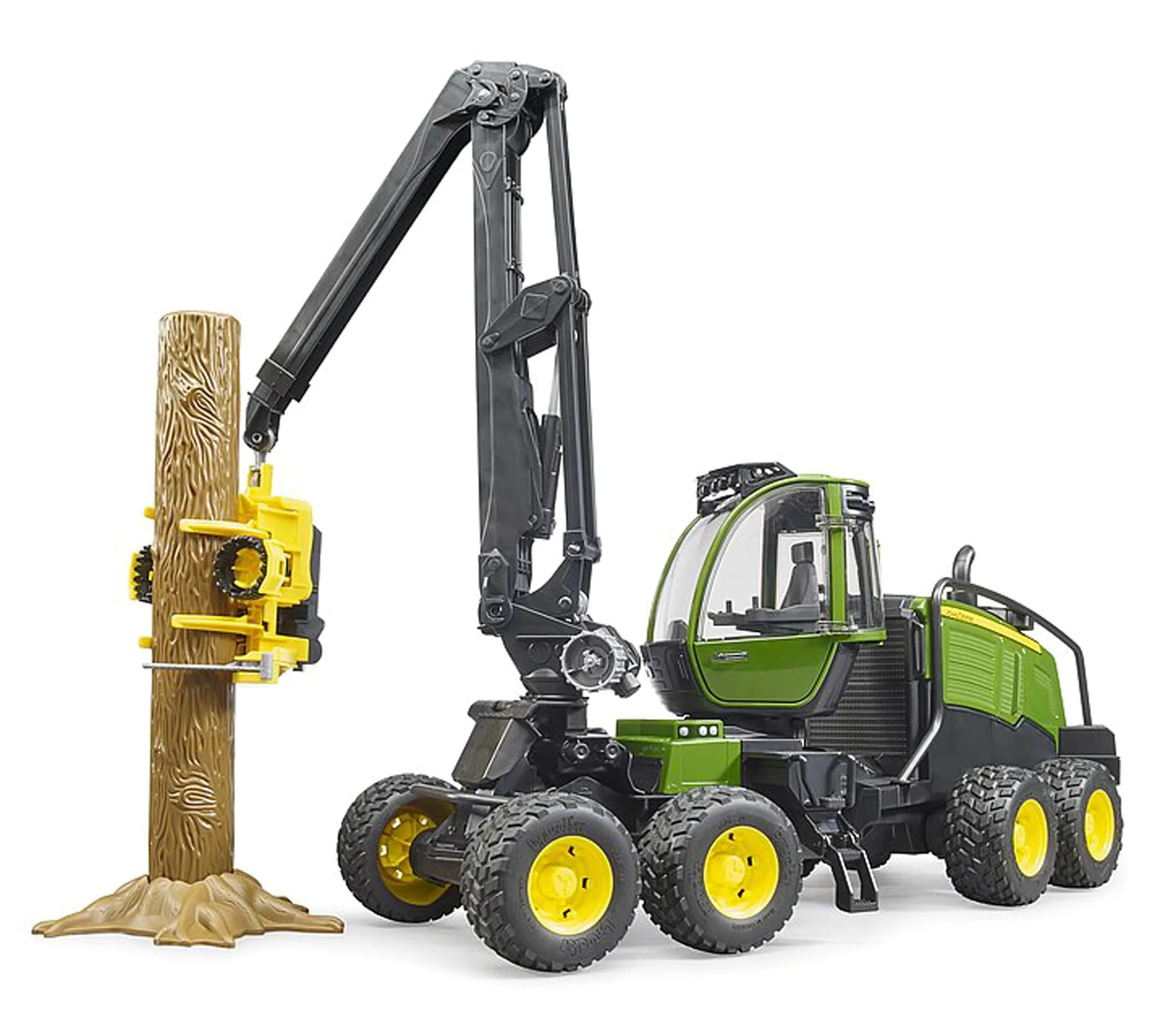 bruder 02135 - Mietitrice John Deere 1270G con 1 tronco, trattore, trasportatore di legname, giocattolo