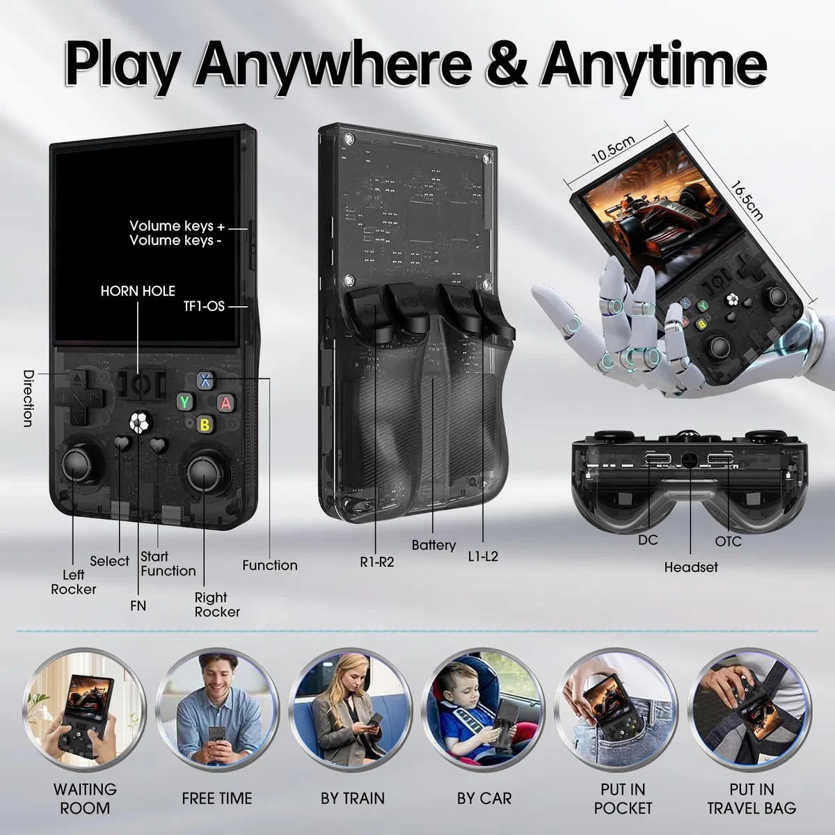 Console di gioco portatile retrò R36MAX, console di gioco retrò con schermo IPS da 4,0", oltre 30 emulatori tradizionali, oltre 22.000 giochi classici, scheda SD 128 GB, batteria da 4000 mAh - Nero