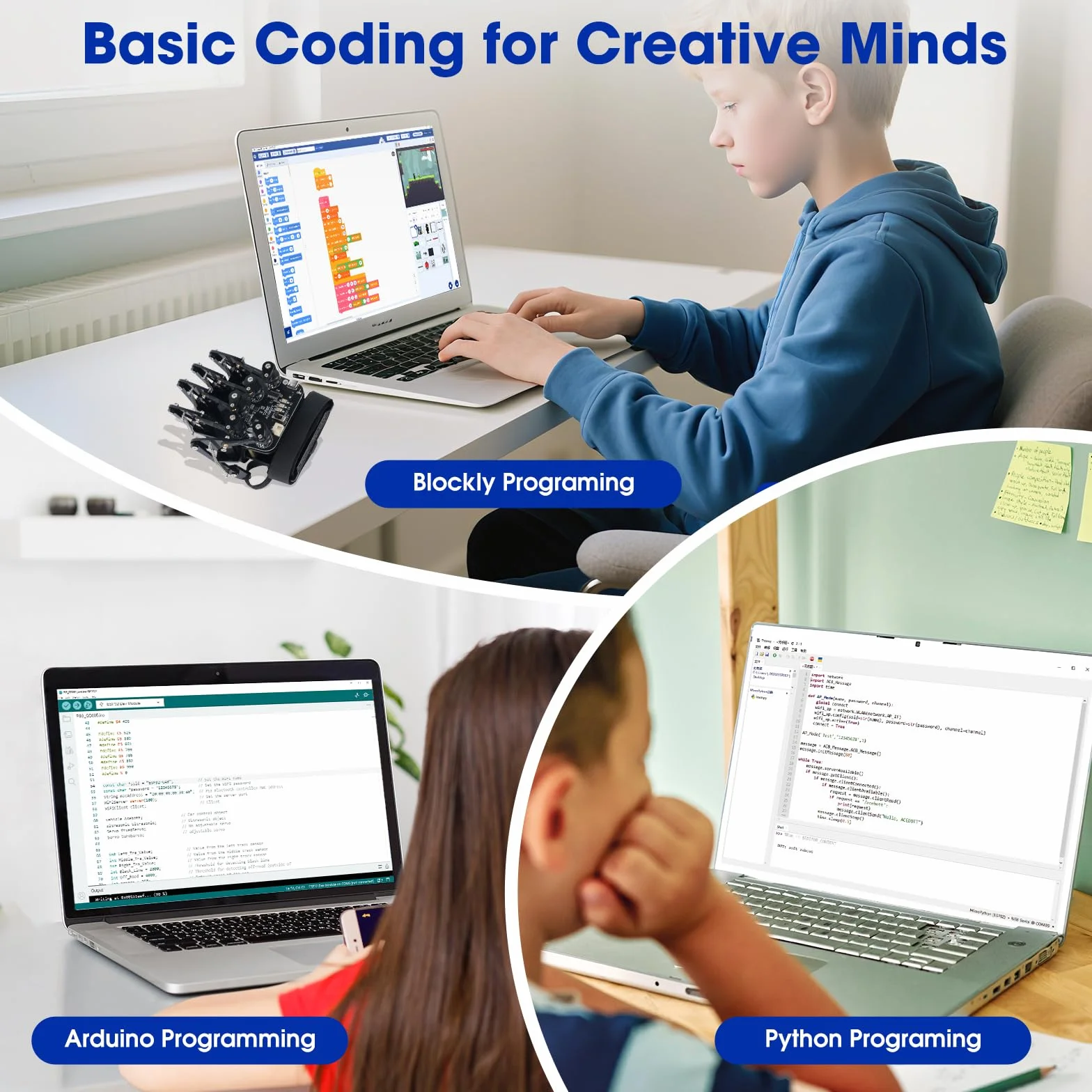 Guanto wireless ESP32 con rilevamento del movimento, supporta Arduino, ACECode e Python, kit robot fai da te, mano meccanica, giocattolo STEM, braccio a cinque dita per codificare, kit robot