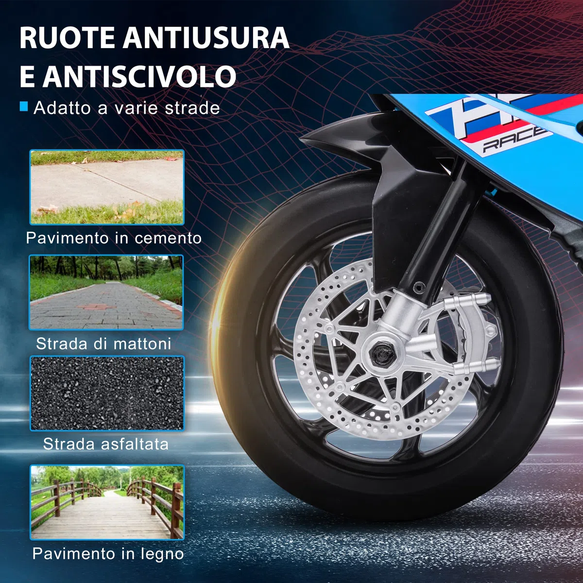 HOMCOM Moto Bambini BMW HP4 18-60 Mesi Fari Musica Pedali PP Metallo 82.5x42x54 cm Blu