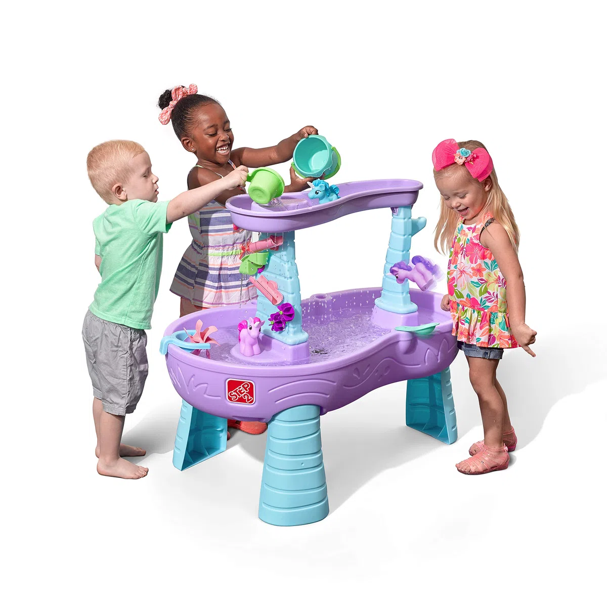 Step2 Rain Shower Splash Unicorns Tavolo da Acqua/Unicorni con Set di Accessori da 13 Pezzi | Tavolo Acqua Bambini | Giochi d'Acqua per Bambini | Tavolo Giochi Acqua Bambini