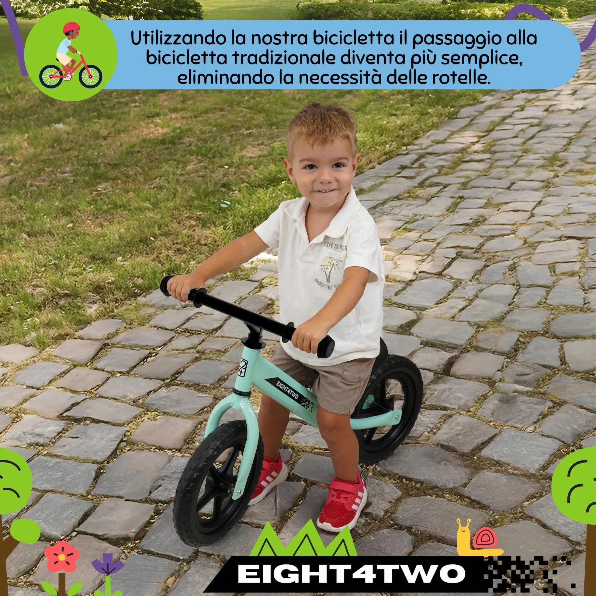 EIGHT4TWO Bicicletta senza pedali per bambini 2, 3, 4 e 5 anni - Bicicletta senza pedali Ideale per bilanciamento - Giocattoli per bambini di 2, 3, 4 e 5 anni.