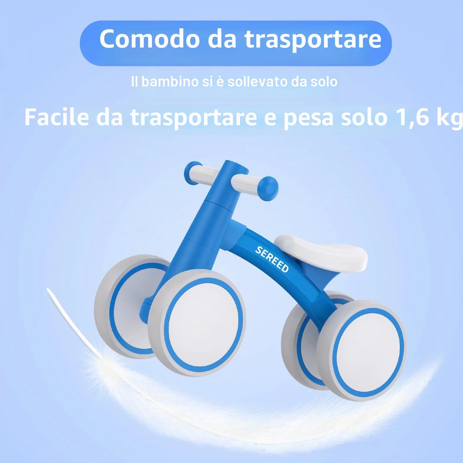 SEREED Bicicletta per bambini a partire da 1 anno, giocattolo per bambini da 12 a 24 mesi, prima bicicletta senza pedale con 4 ruote per ragazzi e ragazze, regalo di primo compleanno