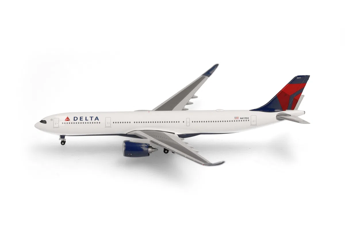 Herpa Modellino aereo Delta Air Lines Airbus A330-900neo, miniatura in scala 1:500, pezzo da collezione, modello senza