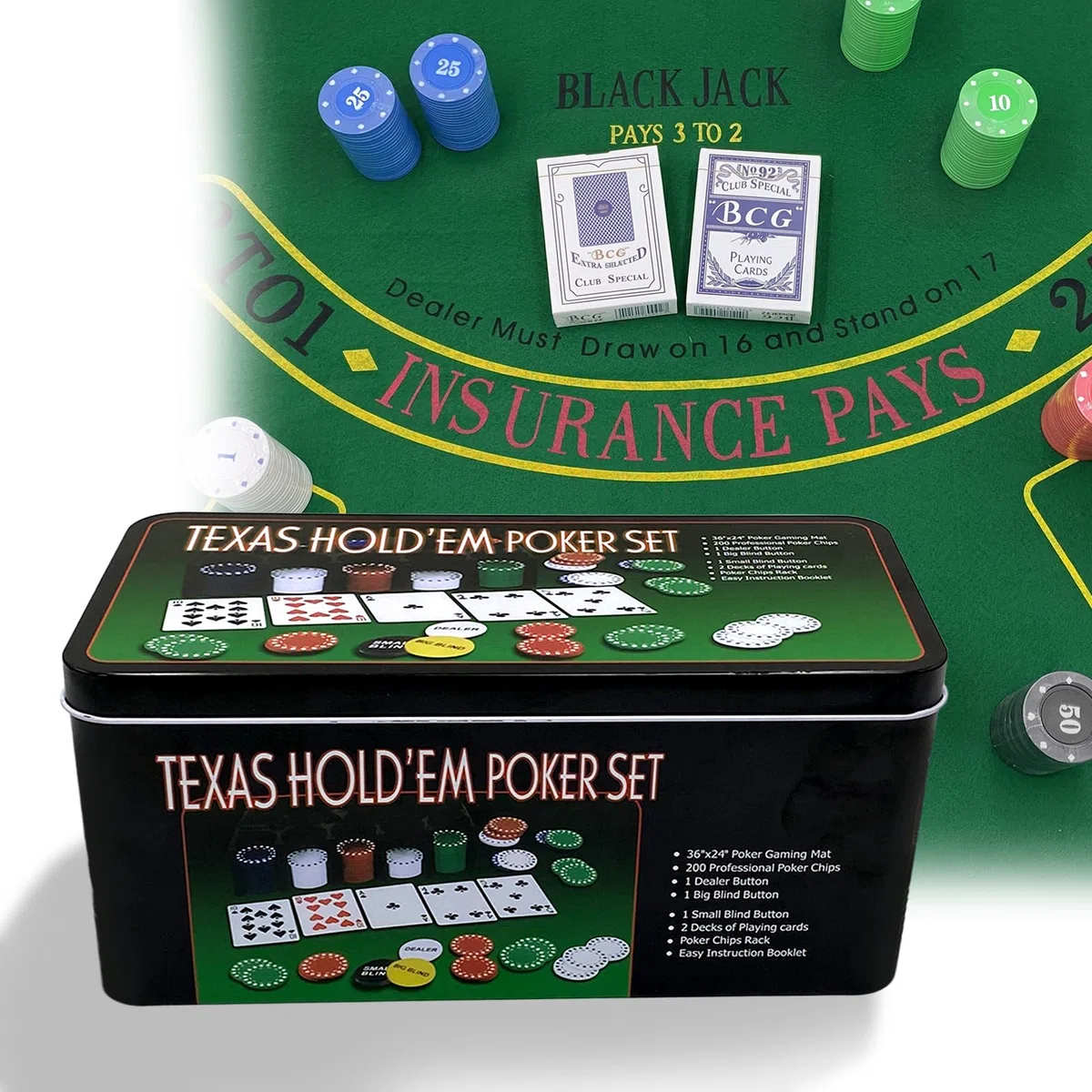Set da Poker 200 Fiches, Texas Holdem Poker Set in Scatola di Metallo con Tappeto, 5 Colori Fiches Numerate per Serata Giochi, Set Texas Holdem Completo per Adulti (Set da Poker 200 Fiches)