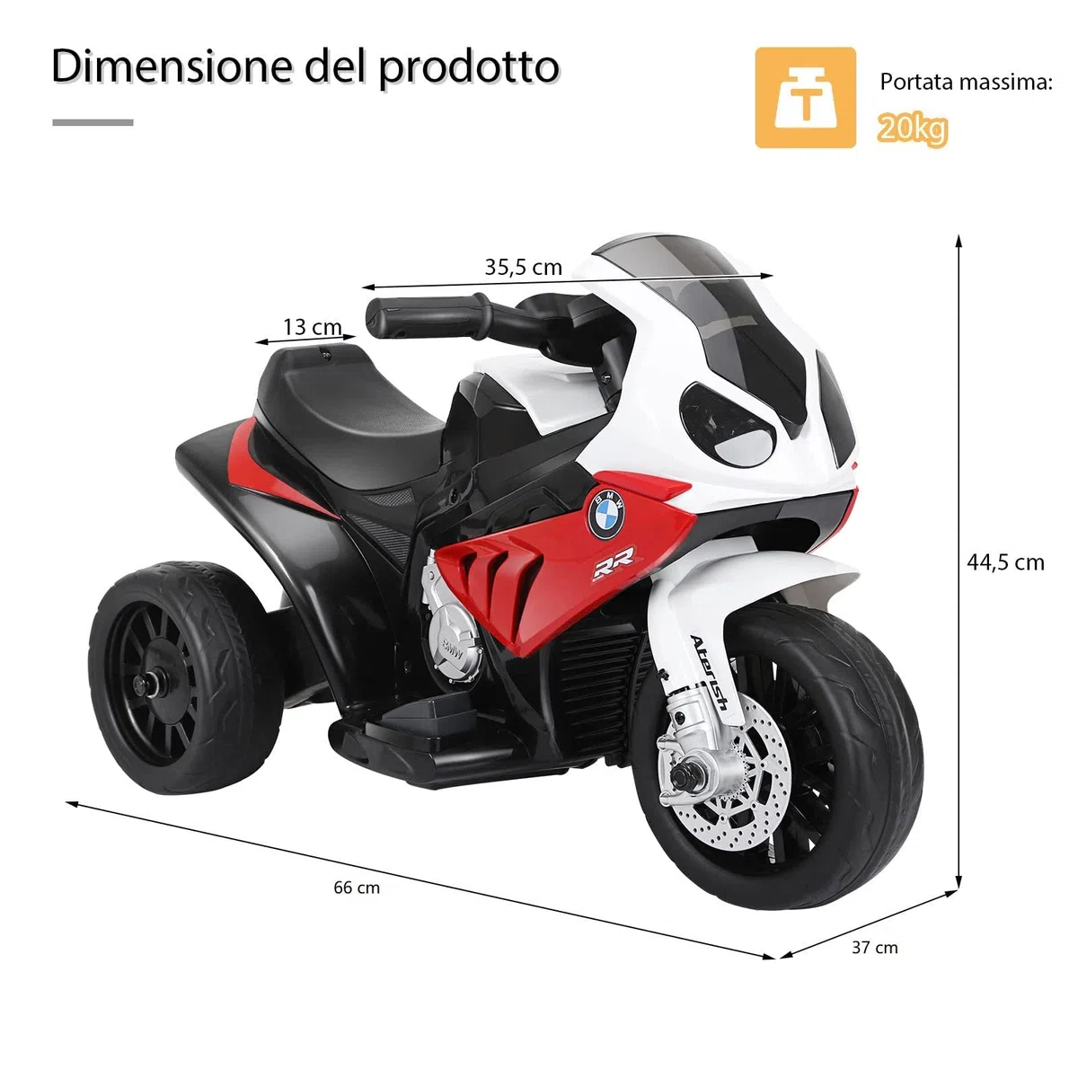 RELAX4LIFE BMW-S 1000 RR 6V Moto Elettrica Bambini 3 Ruote Musica Luci Clacson Triciclo Elettrico 18-36 Mesi 20 kg Rossa