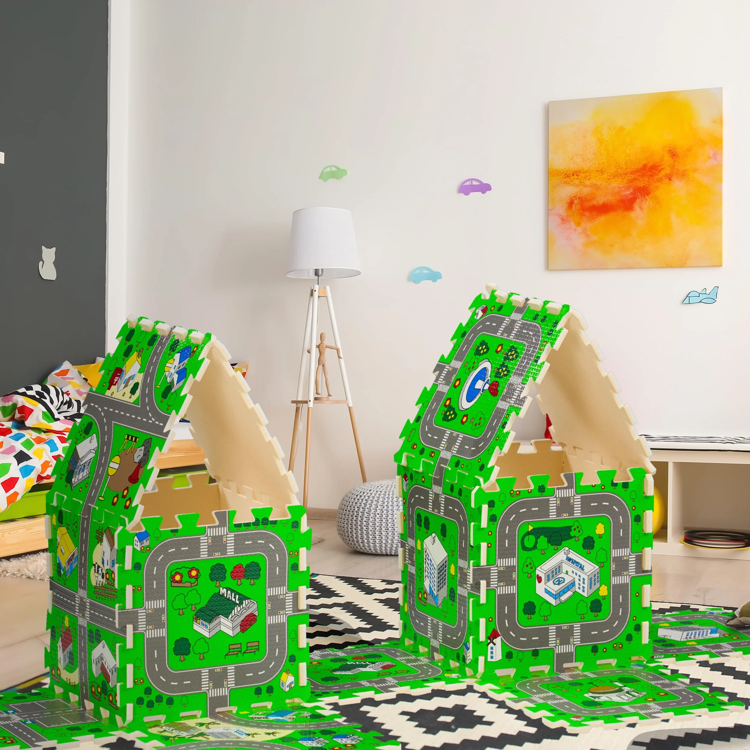 Relaxdays Tappeto Gioco Bambini Puzzle 18 Tasselli Design Strade 178,5 x 90 cm Multicolore