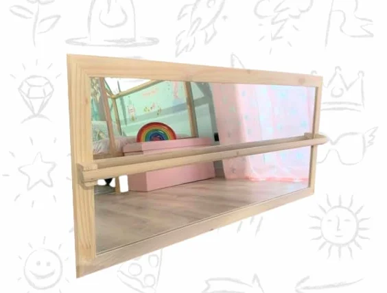 Specchio Montessori per i bambini in legno naturale 100x60cm (metacrilato infrangibile)