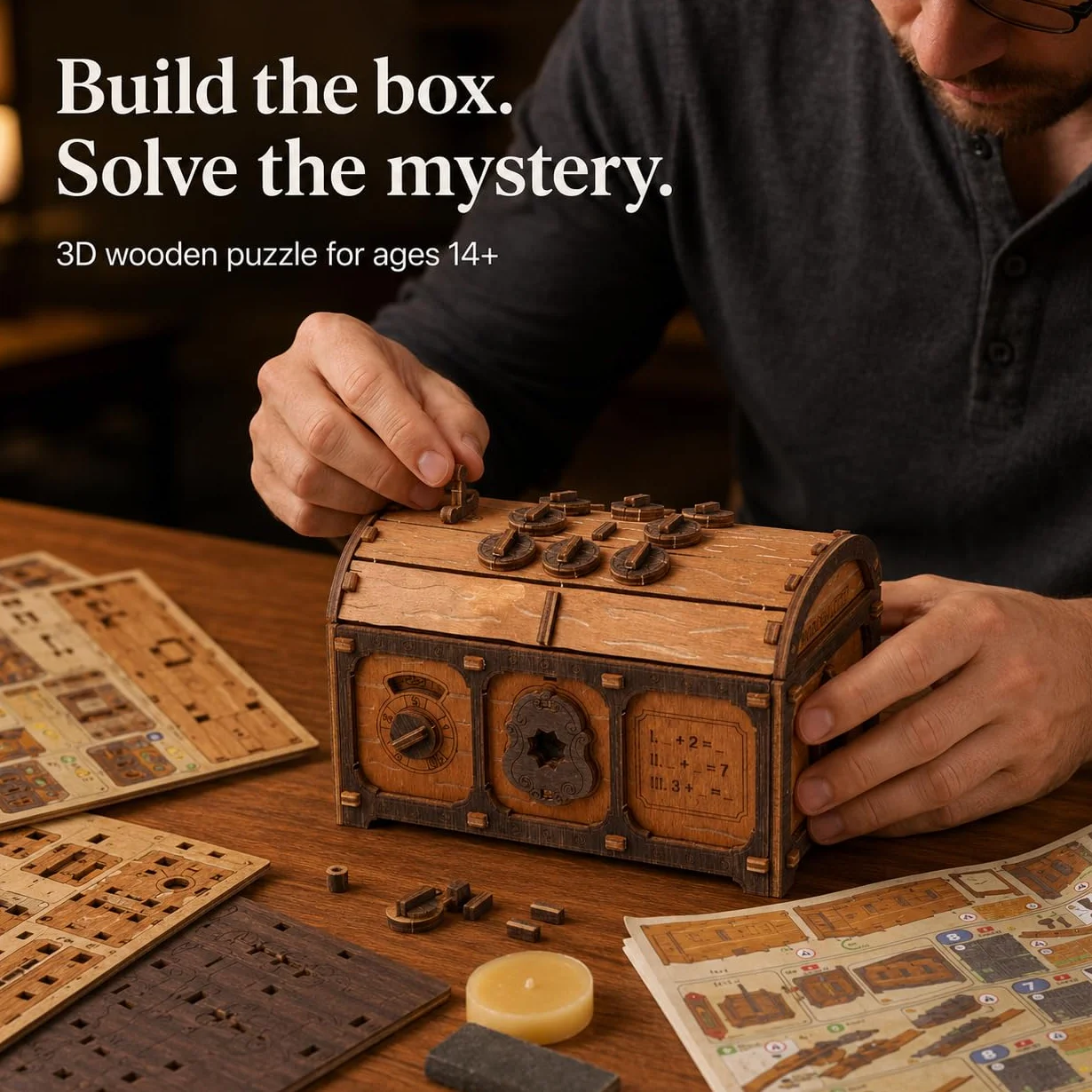 WOODEN.CITY Scrigno del tesoro Escape Room in a Box, scatola rigida per adulti, kit di legno per indizi, puzzle 3D Escape Room, puzzle meccanici in legno per adulti, scatola puzzle pirati