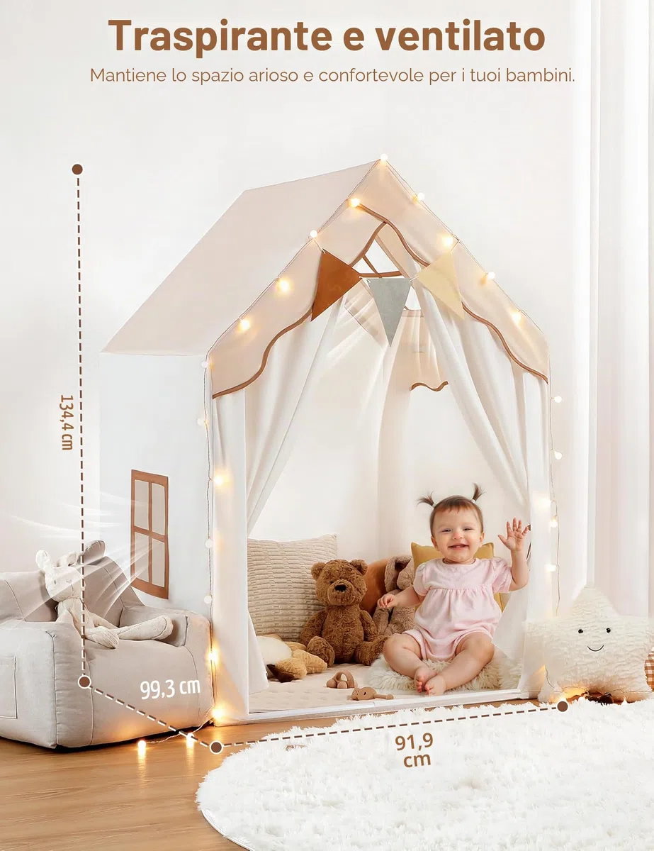 Besrey Tenda per Bambini 2-in-1 con Parco Giochi Casetta da Gioco Interna con Luci LED per 4-5 Bambini