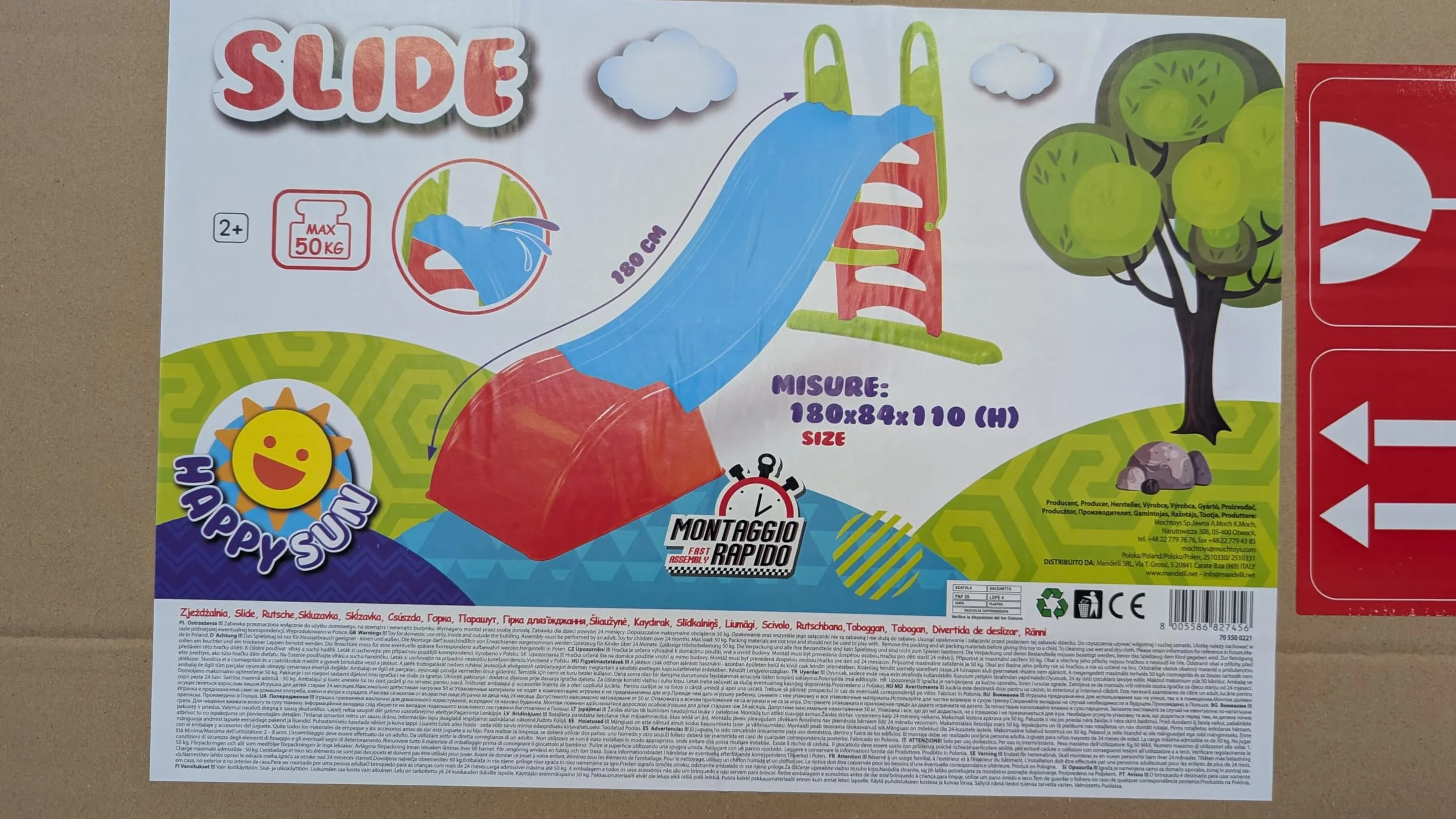 Scivolo per bambini 5 gradini con innesto acqua. Scivolo da giardino per bambini super resistente. Scivolo per bambini da casa in plastica 180x78x110cm. Multicolor Max 50kg (Blu)