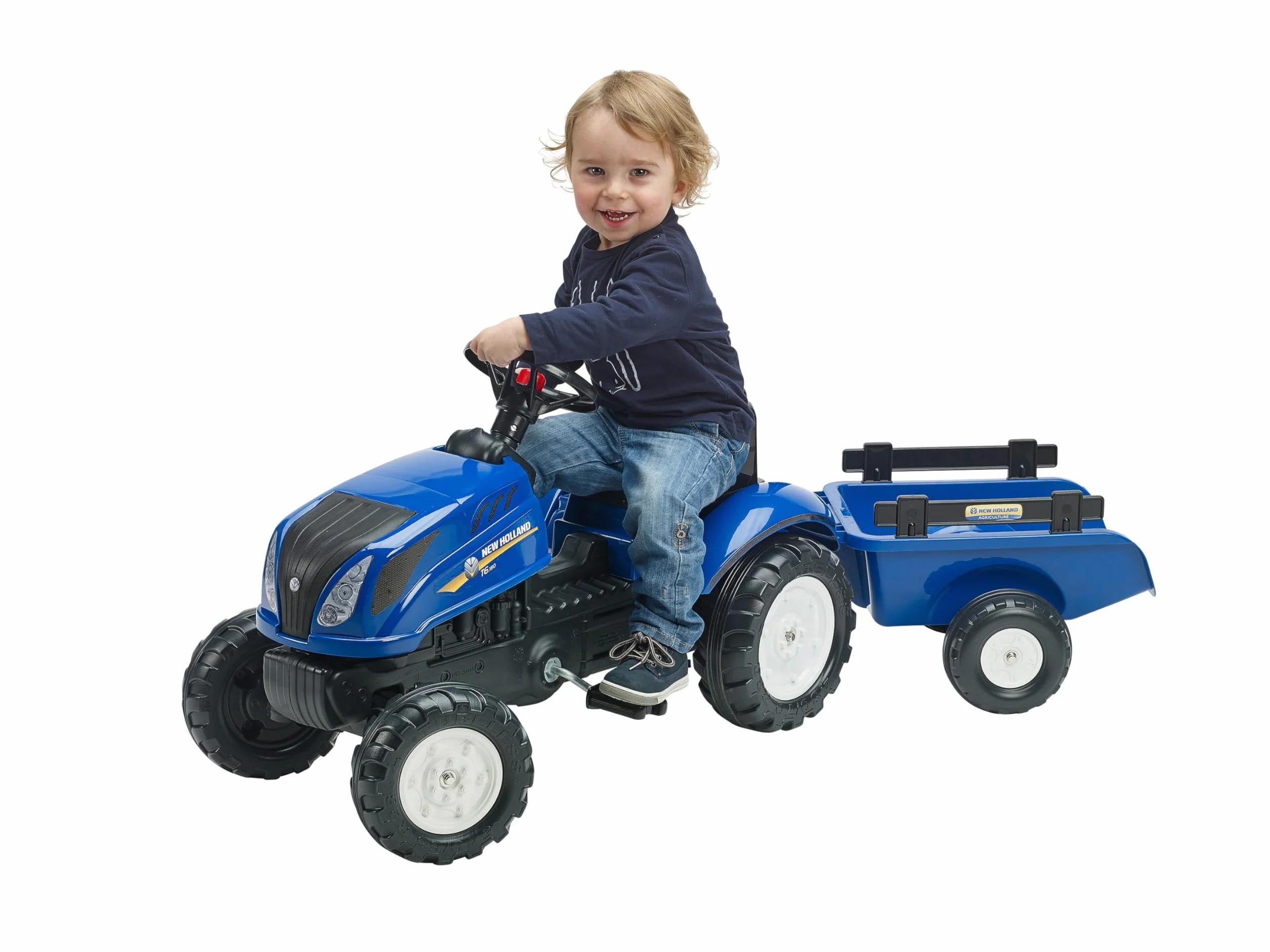 Falk Trattore a Pedali New Holland con rimorchio 2 Anni Made in France