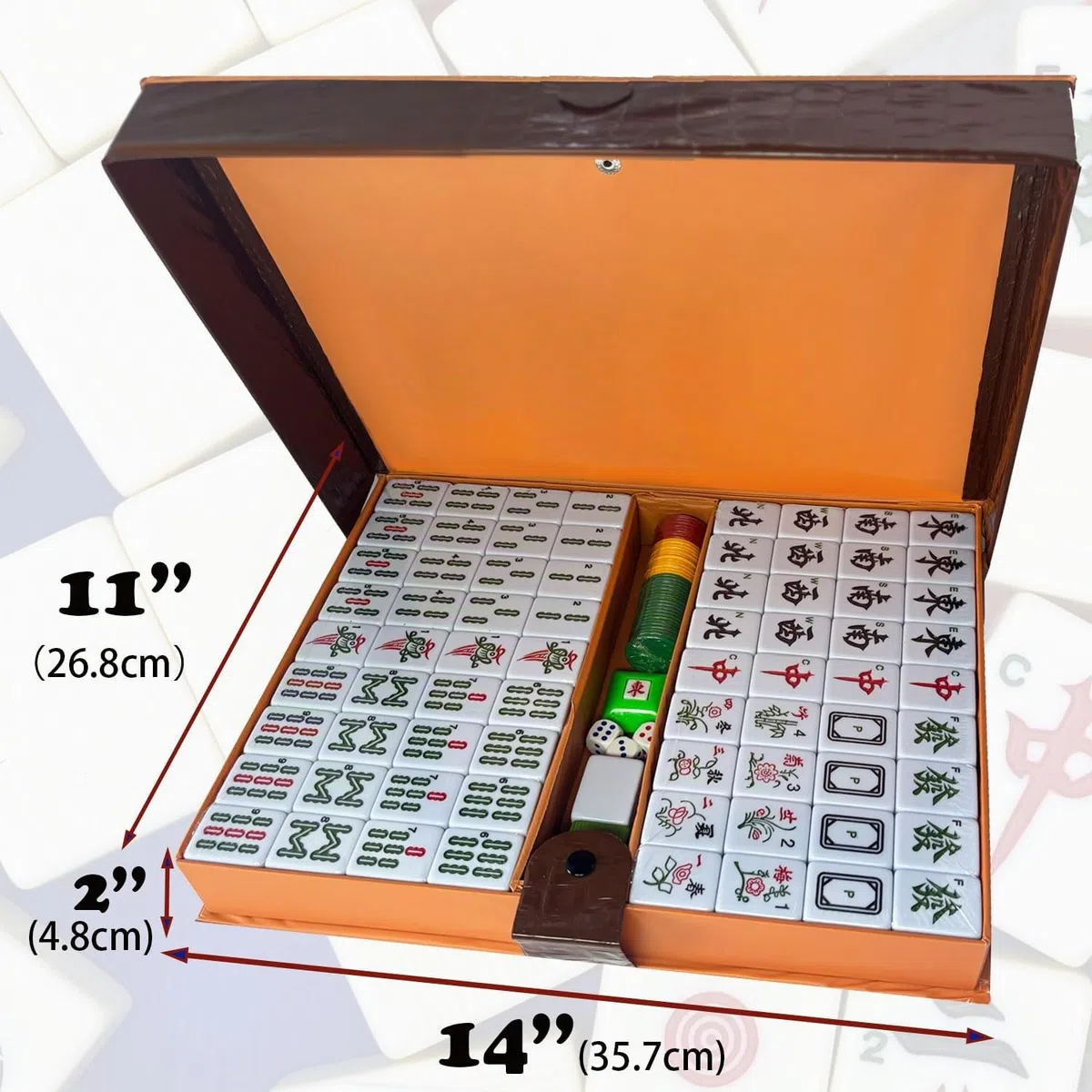 Set Mahjong da gioco cinese con custodia da viaggio 144+2 piastrelle 1,5" numeri arabi dadi indicatore vento