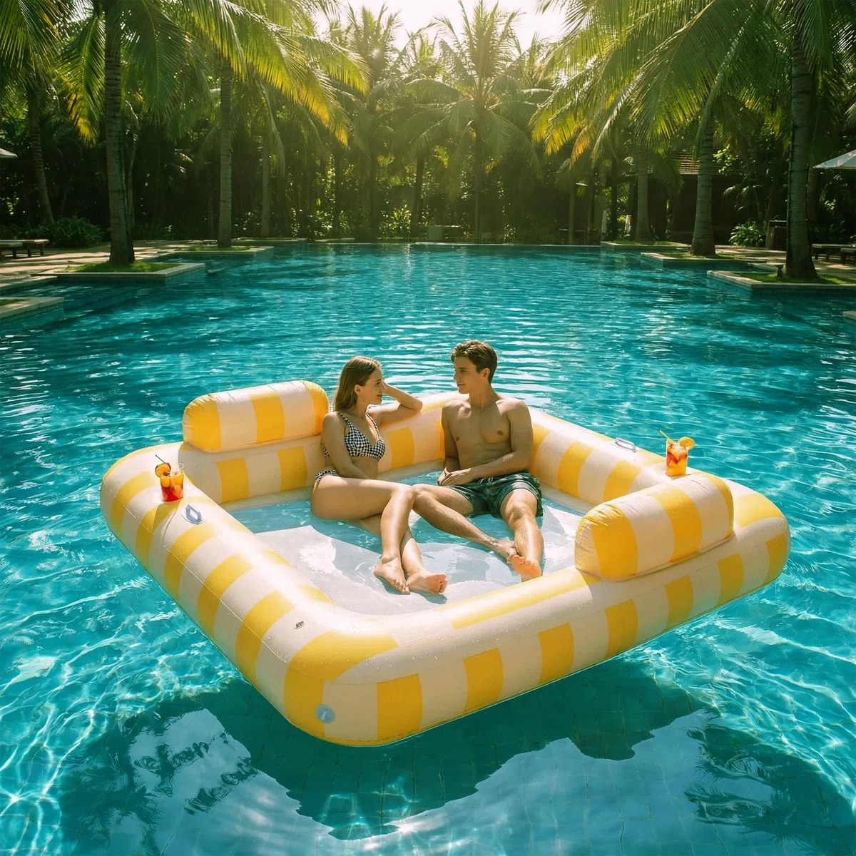 Float Joy Materasso Gonfiabile Gigante 190x170 cm per 2 Persone con Portabicchieri