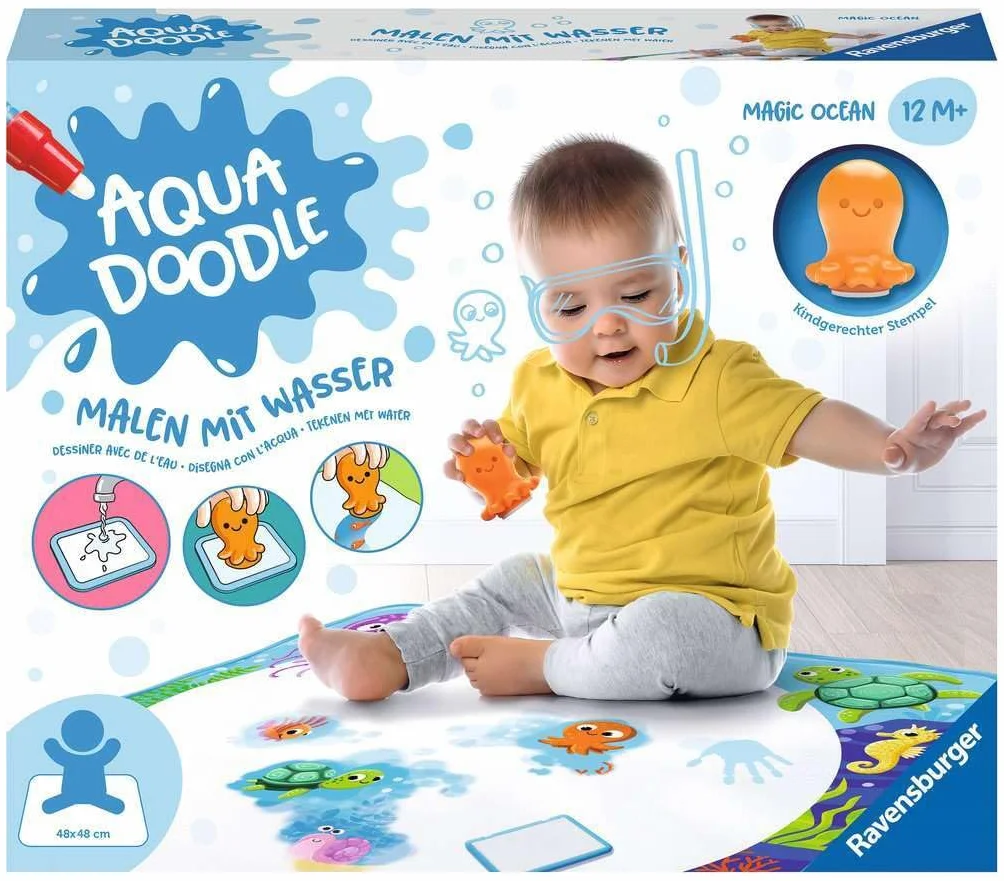 Ravensburger 4568 Aquadoodle Magic Ocean - stampaggio antimacchia e scoperta con acqua - set di timbri con tappetino in tessuto magico per bambini a partire da 1 anno - giocattolo a partire da 1 anno