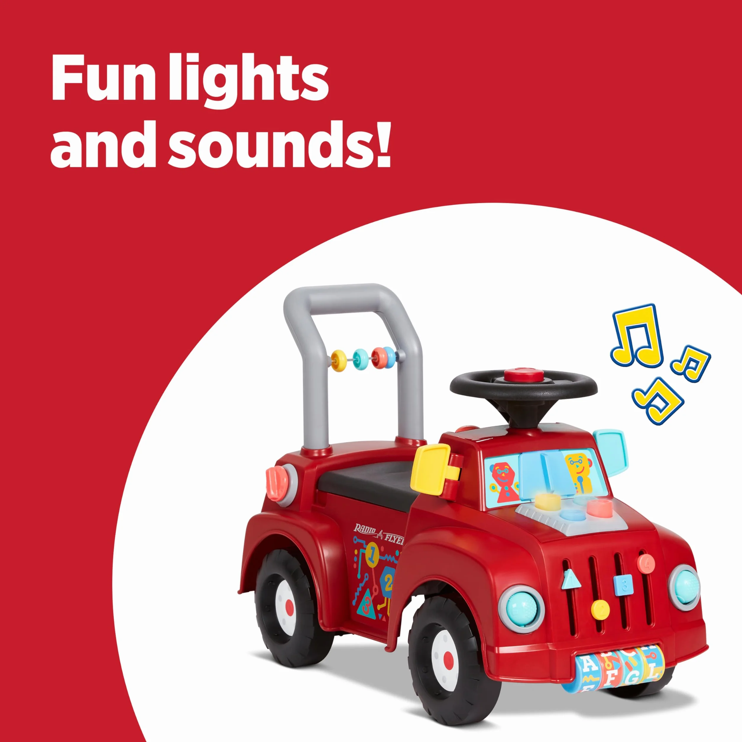 Radio Flyer camioncino con luci e suoni, giocattolo cavalcabile per bambini da 1 a 3 anni, rosso