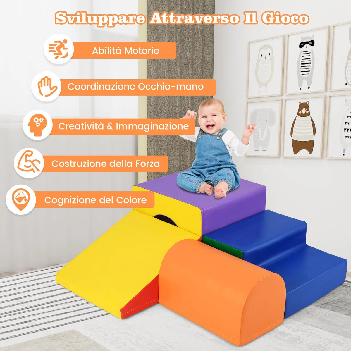 COSTWAY Set di 4 Blocchi in Schiuma per Arrampicarsi e Gattonare per Bambini, Giocattoli Morbidi da Interno (Giallo)