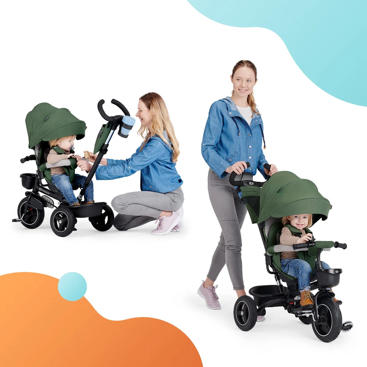 Kinderkraft SPINSTEP Triciclo bambini dai 9 Mesi con Maniglione, Cappottina impermeabile con filtro UPF50+, Pieghevole, Seduta girevole a 360 gradi, Grigio