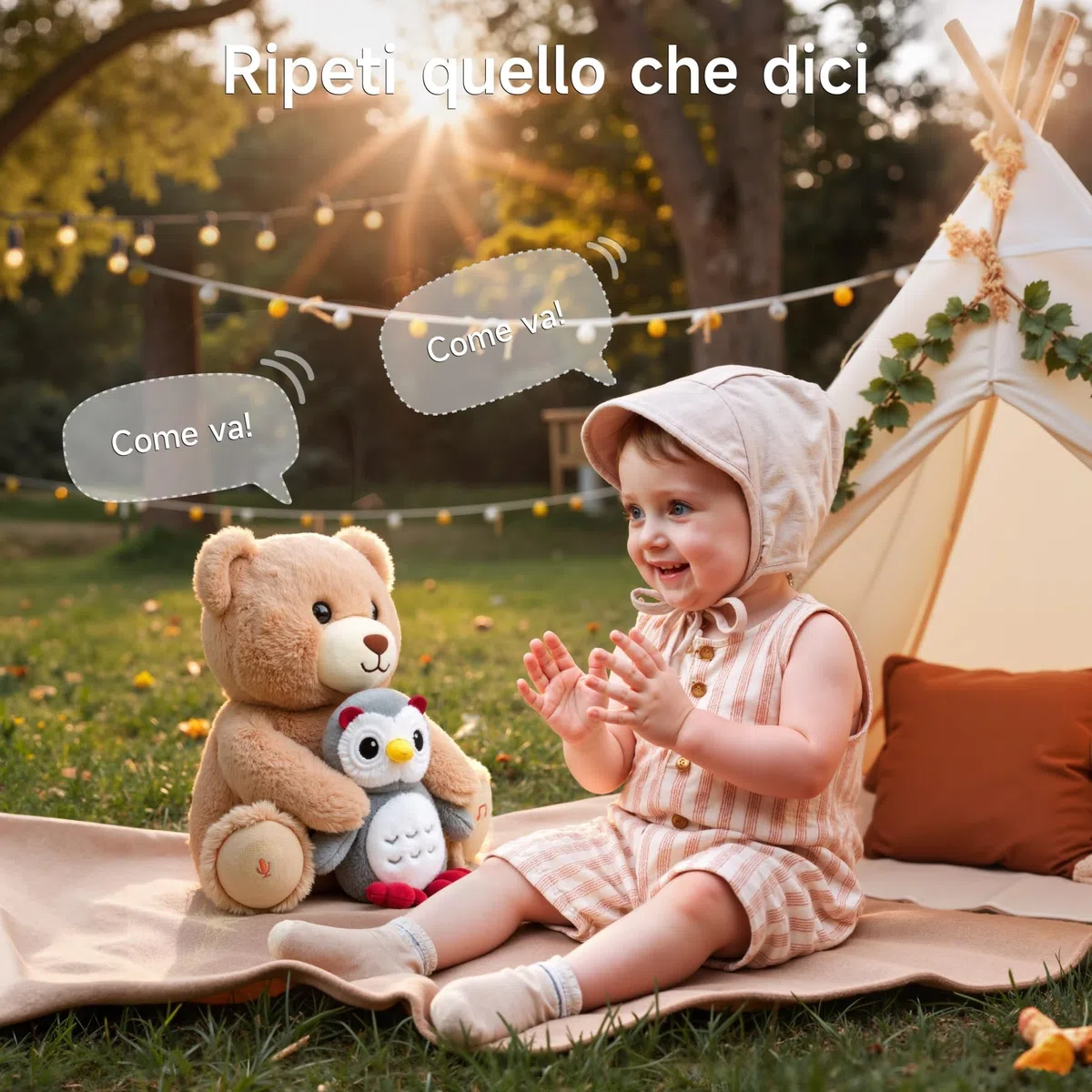 Orso Peluche Musicale Parlante Interattivo con Registra e Ripeti, Giocattolo Morbido per Bambini, Regalo per Neonati