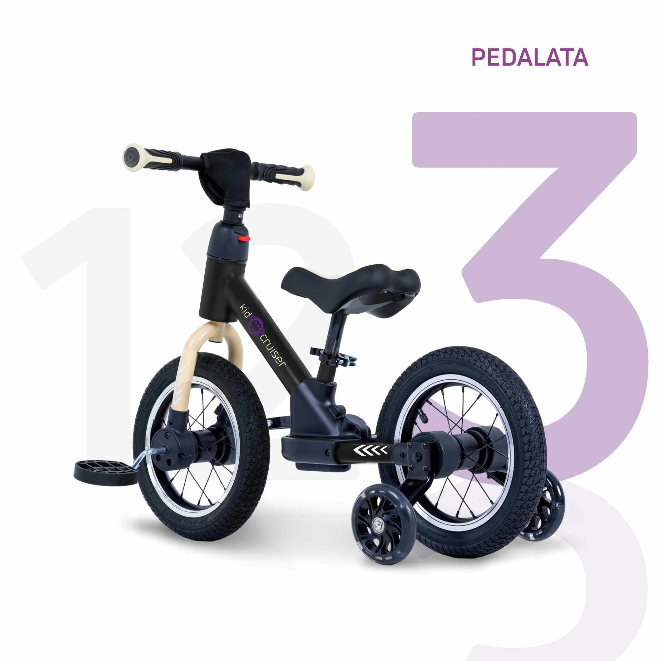 Kidcruiser Pedalplay bicicletta senza pedali 2 anni 3‑in‑1 con rotelle LED e pedali, telaio modulare