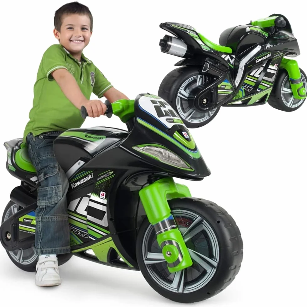 Moto per Bambini 4 ai 7 Anni - Moto per Bambino 4-5 - 6 e 7 Anni Ruote Larghe Stabile Senza Pedali - Ergonomica Maniglia Trasporto + Design Nero - INJUSA