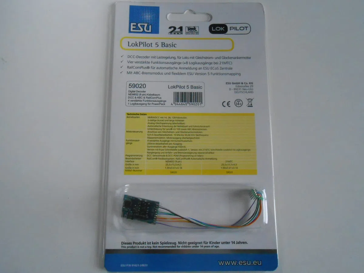 ESU 59020 LokPilot 5 Basic, DCC 8 pin NEM652