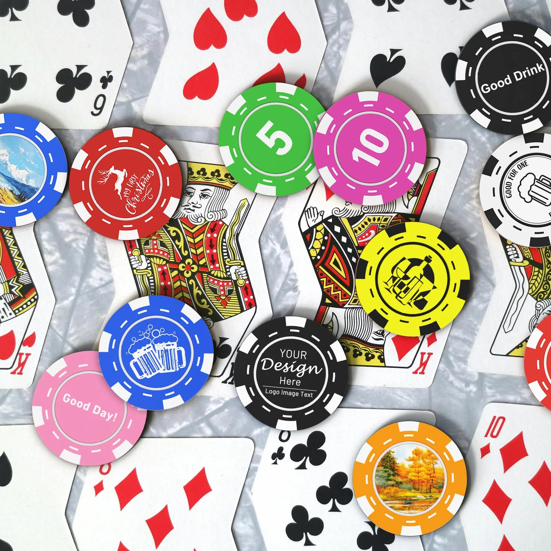 100 fiches da poker in plastica personalizzate per 9 colori, personalizzate l'immagine o il testo, stampa a colori su entrambi i lati, mettere il design su un chip per biglietti da visita,