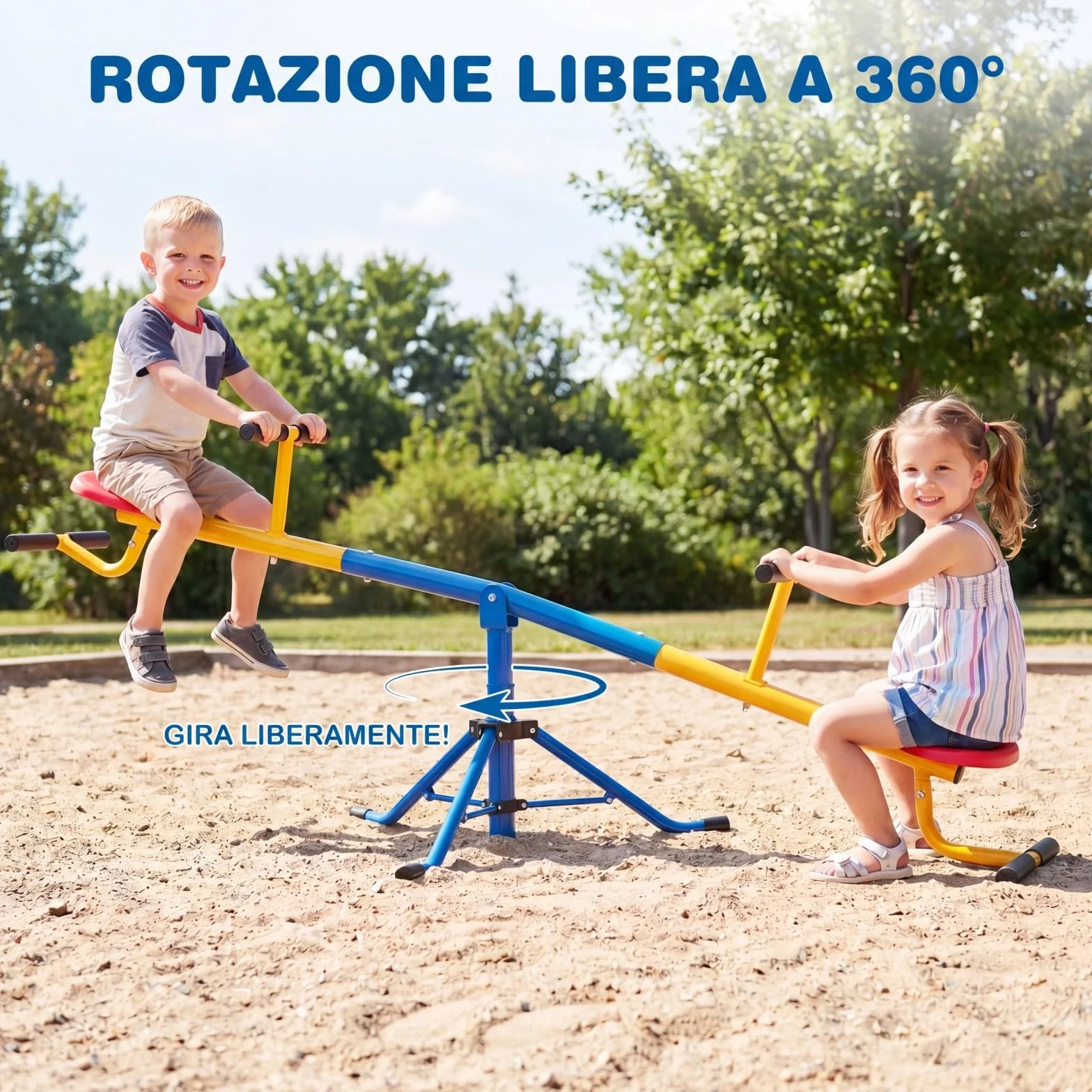 COSTWAY Altalena Basculante per Bambini, Altalena Saliscendi a 360° con Fermo per le Gambe, Altalena Basculante per Esterno Cortile e Parco Giochi, 2 Posti a Sedere