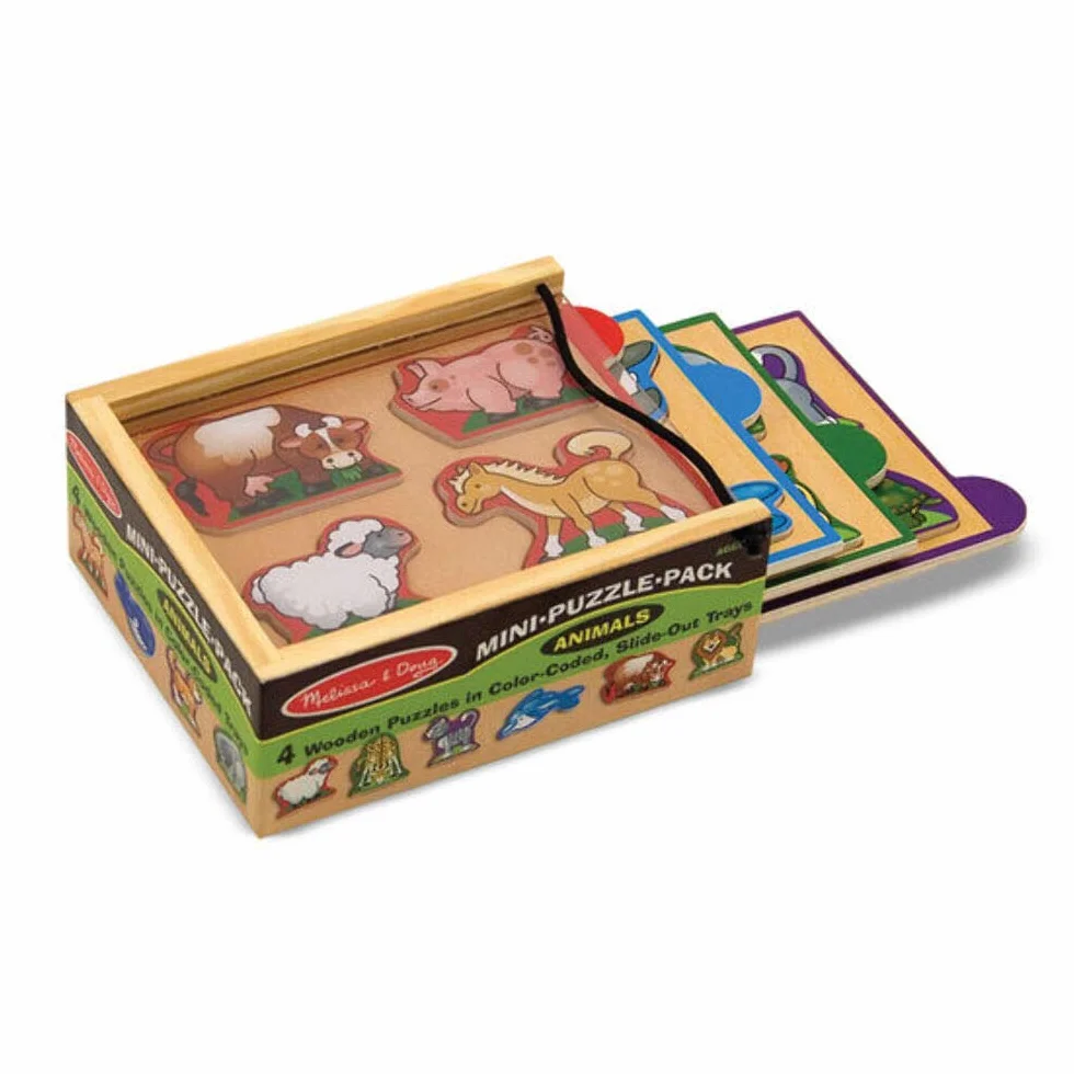 Melissa & Doug Set di 4 Mini Puzzle con Animali da Fattoria, Gioco Educativo, Sviluppo Attivita' Cognitive, Giocattoli Prima Infanzia, Regalo Bambini Bambine di 2 3 4 Anni