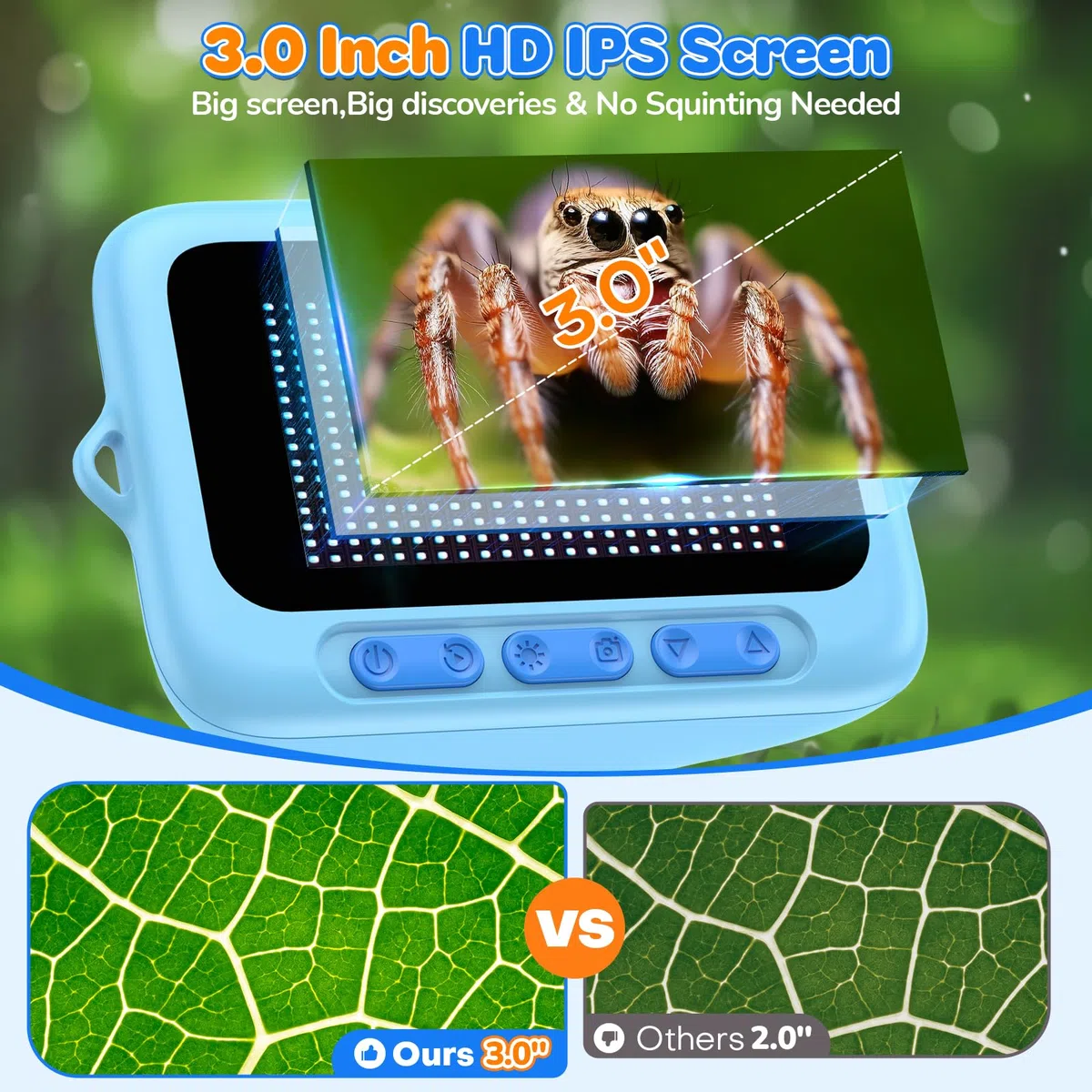 Microscopio Digitale Portatile Bambini: Schermo da 3,0" 1000X Ricaricabile Microscopio Portatile - 5 Lamine Vetro Lab per Bambini Esploratori 6-12 Anni, Viaggio Scienza Casa
