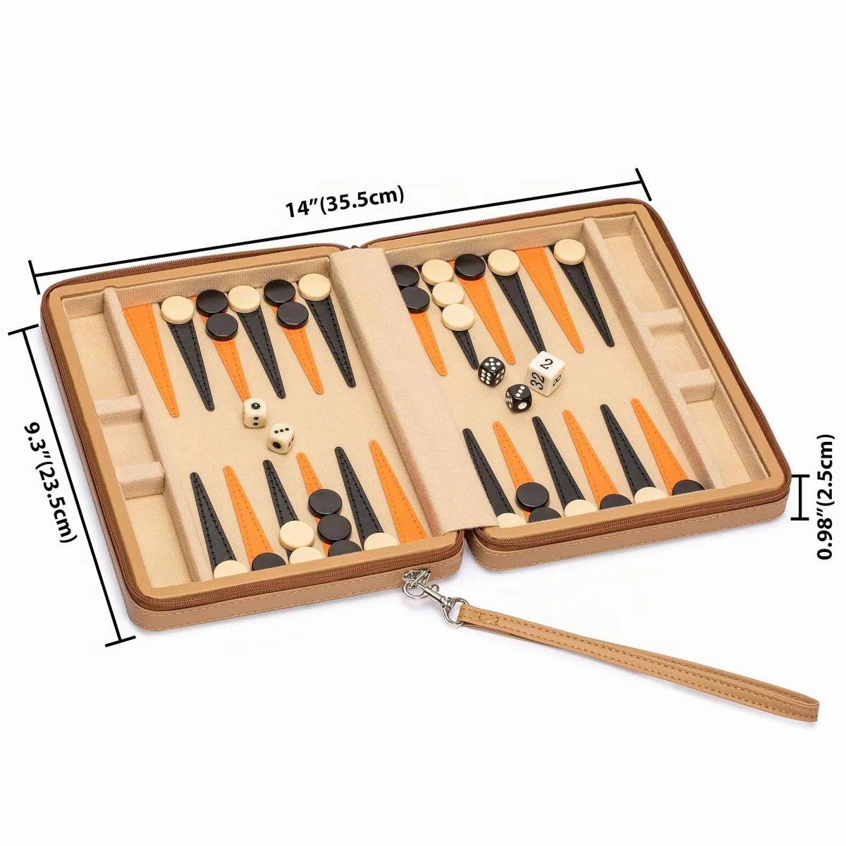 Yellow Mountain Imports, Mini Backgammon da Viaggio "Bozcaada", Pedine Magnetiche e Tabellone da 23,5 cm con Elegante Custodia in Ecopelle, Gioco da Tavolo di Strategia Classico