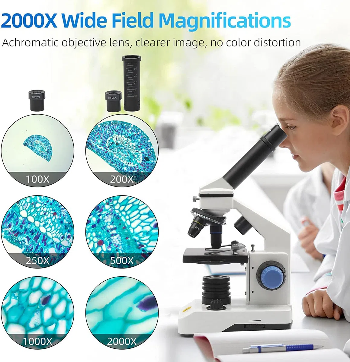 SWIFT Microscopio SS121 100X-2000X per bambini Studenti adulti, con adattatore per telefono, set di diapositive per microscopio