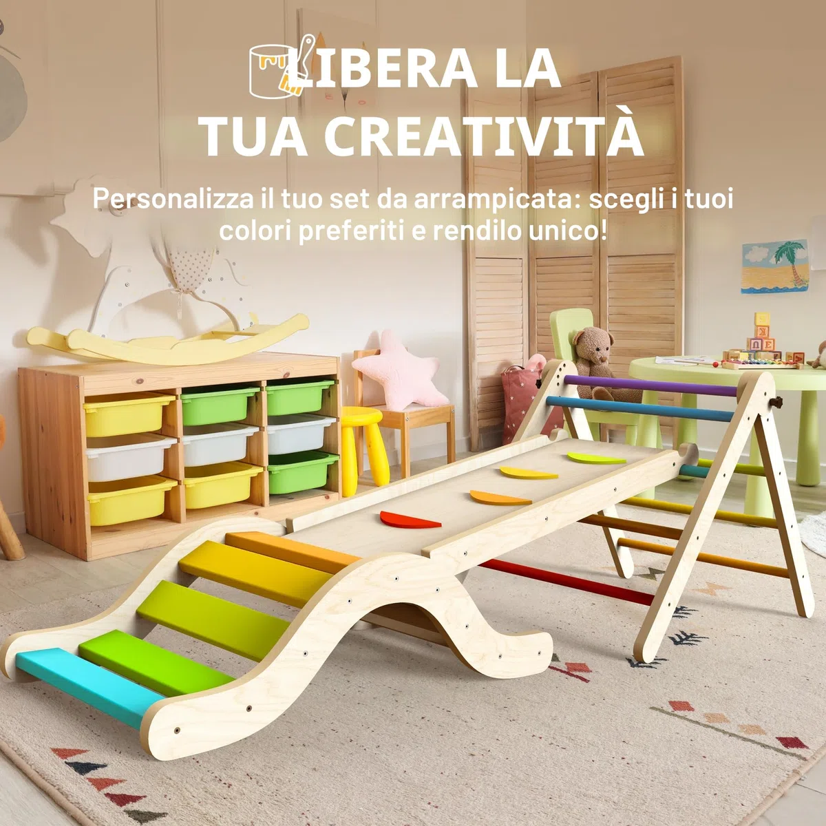 Set da gioco indoor 7 in 1 con scivolo, arco e tappetino per bambini 1-3 anni