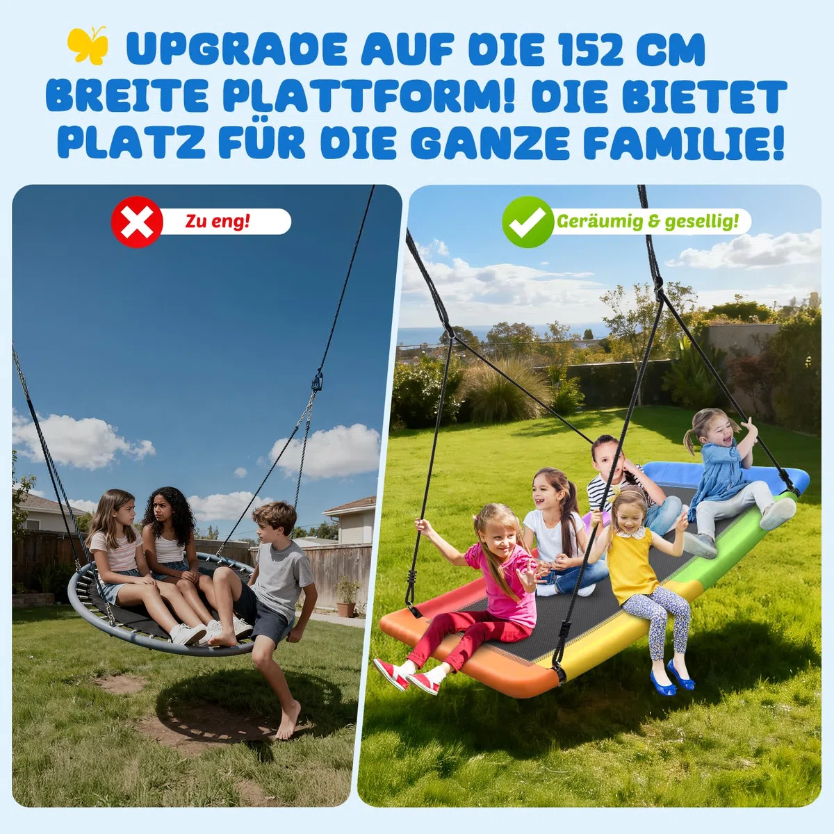 Trekassy 700KG Altalena da Giardino per Bambini, Dimensioni 152cm * 81cm con 2 Pezzi Cinghie Altalena 3 Metri Caricabili 700KG,Textilene Usura Sicuro e Durevole (Colore1)